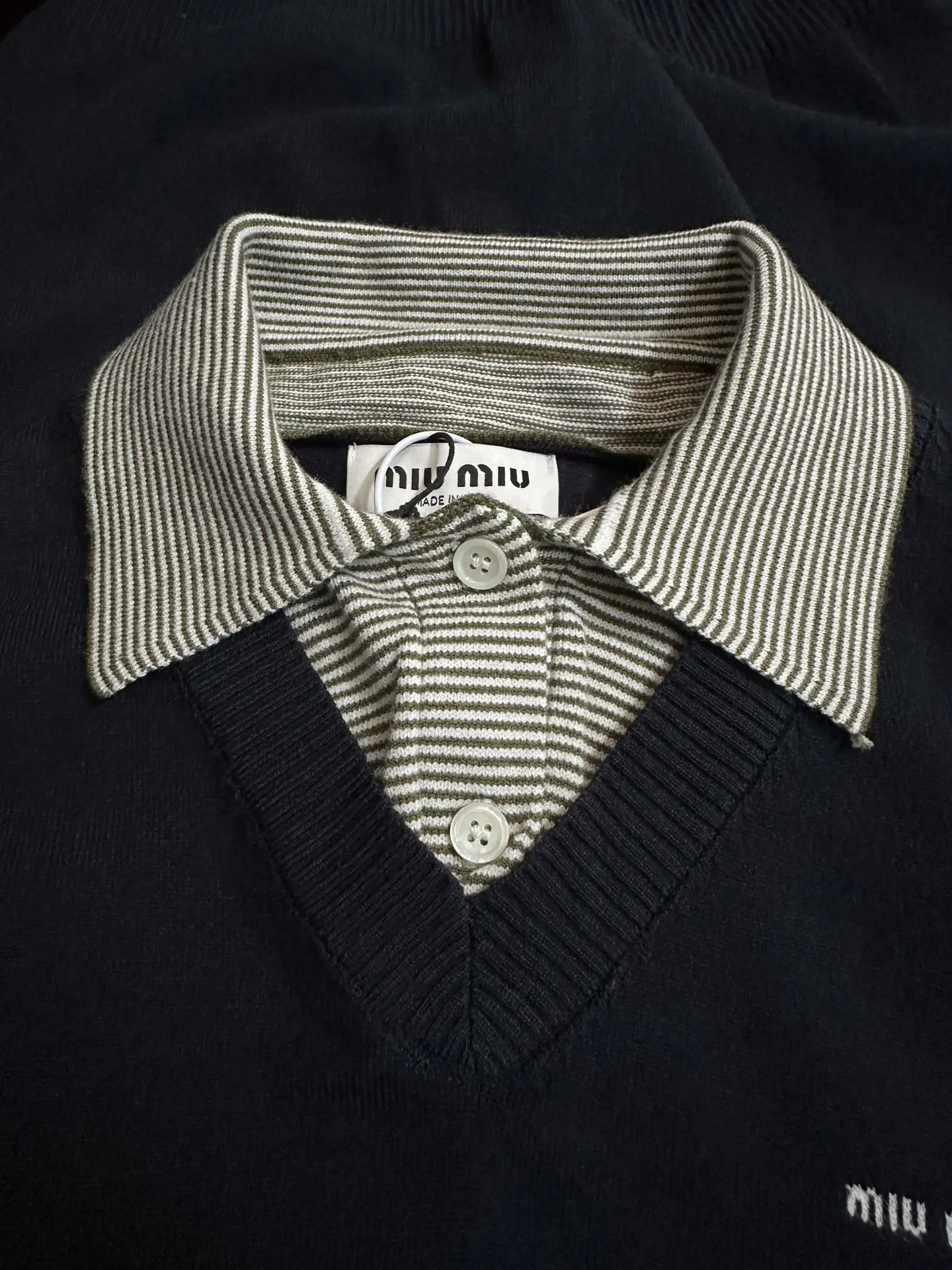 Layered-Look Striped Polo Collar Knit Sweater D28018943 — view 6