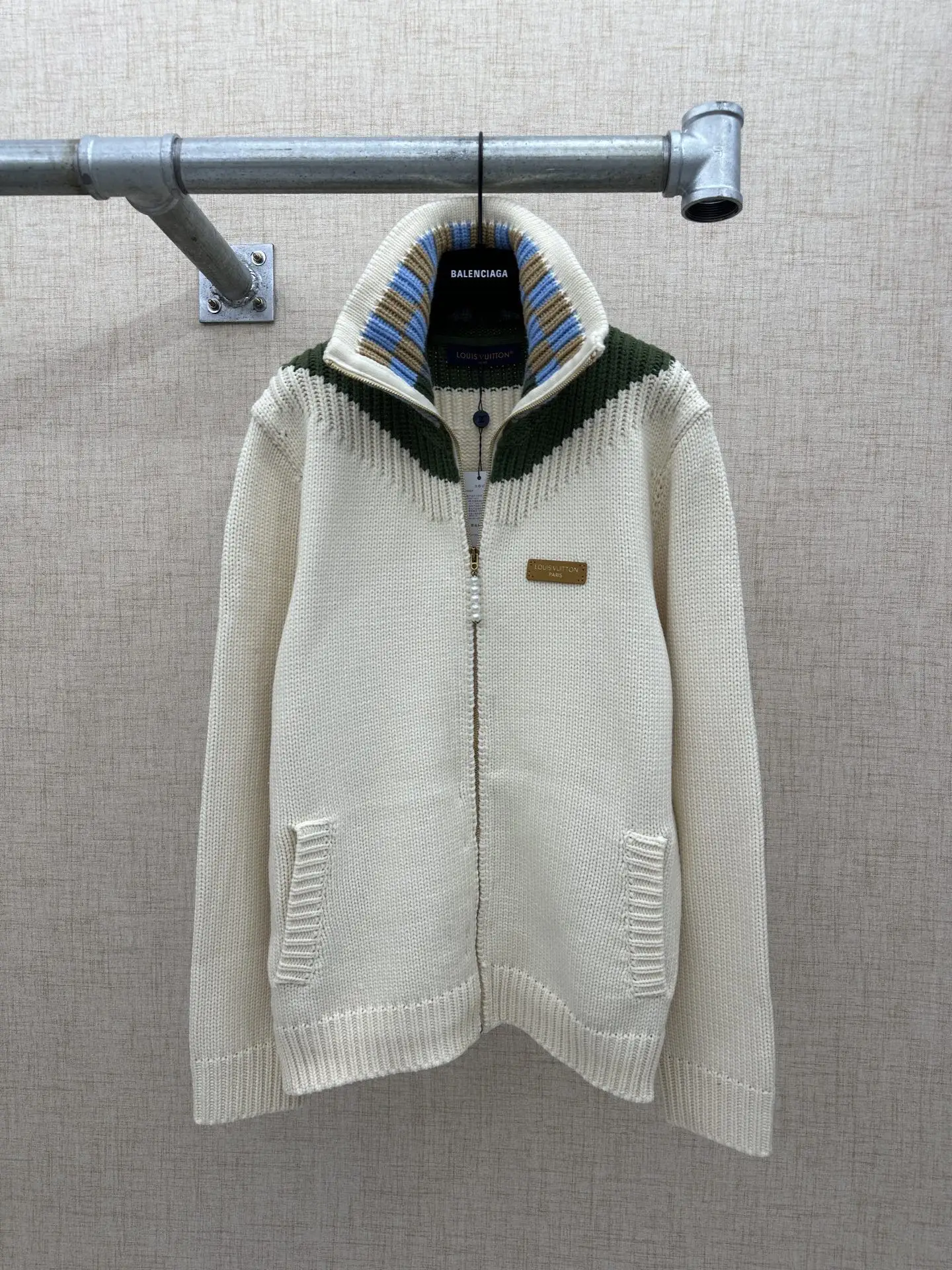 Contrast Collar Cashmere-Blend Zip-Up Cardigan D29515986