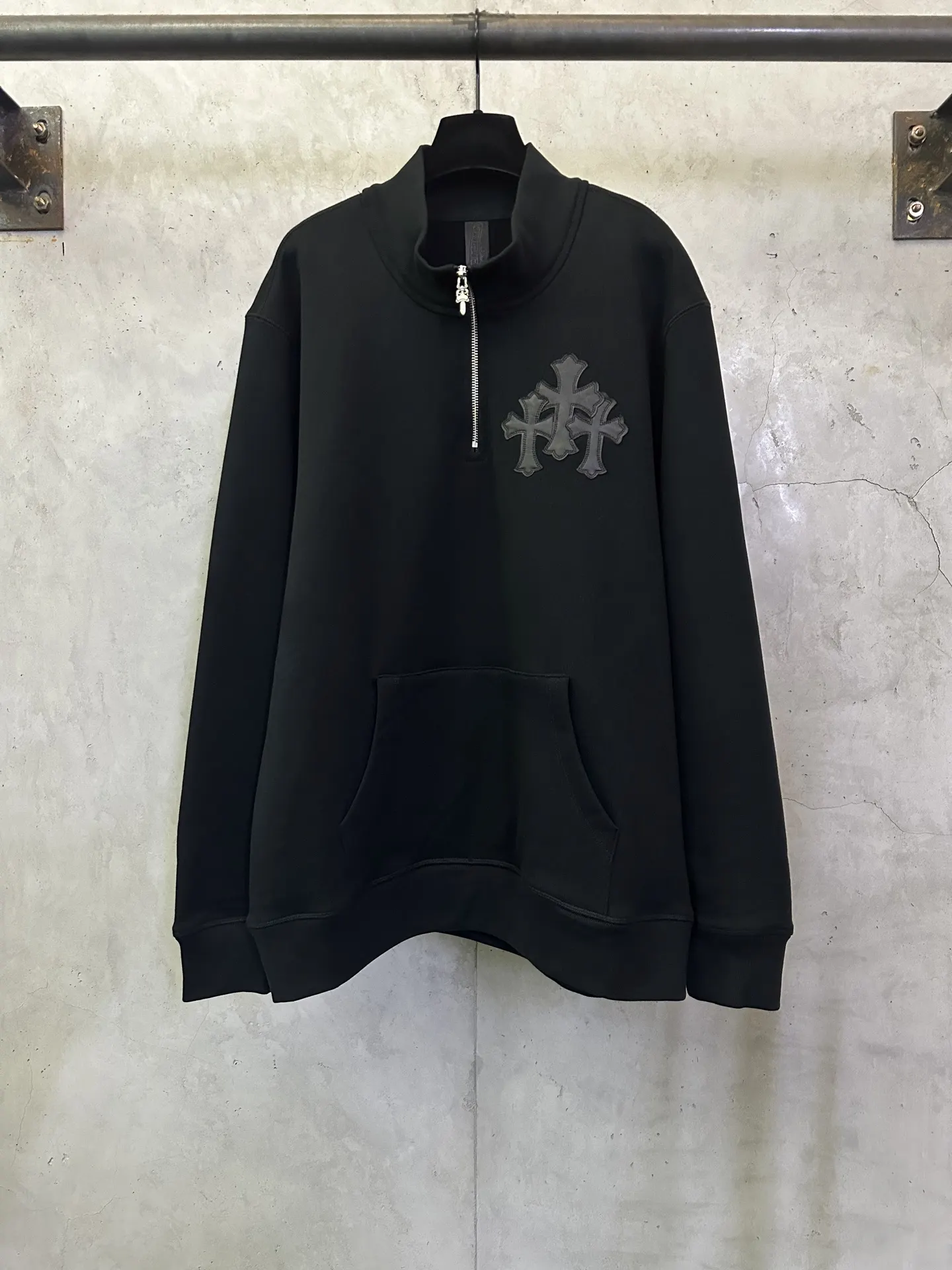 Chrome Hearts Leather Cross Patch Half-Zip Sweatshirt D30023748