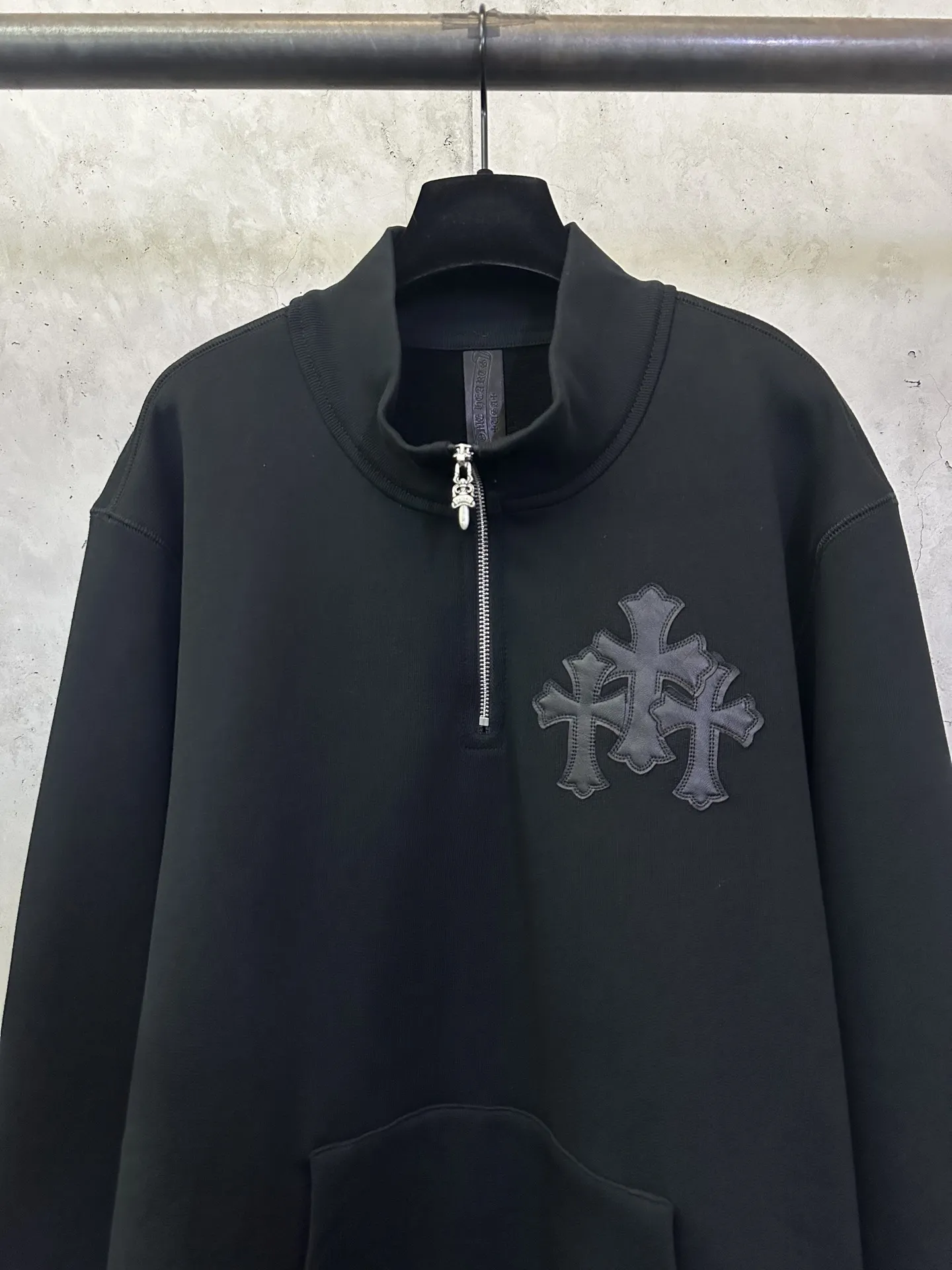 Chrome Hearts Leather Cross Patch Half-Zip Sweatshirt D30023748 — view 3