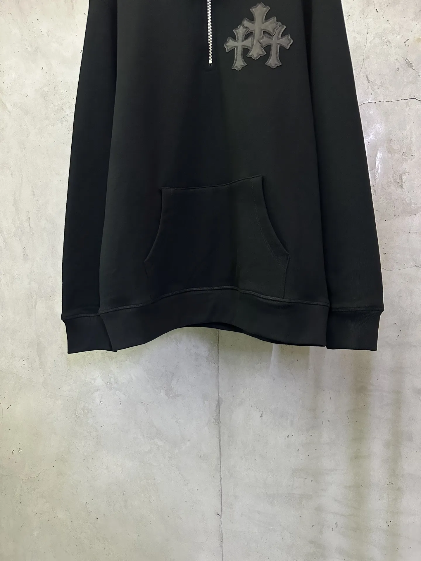 Chrome Hearts Leather Cross Patch Half-Zip Sweatshirt D30023748 — view 4