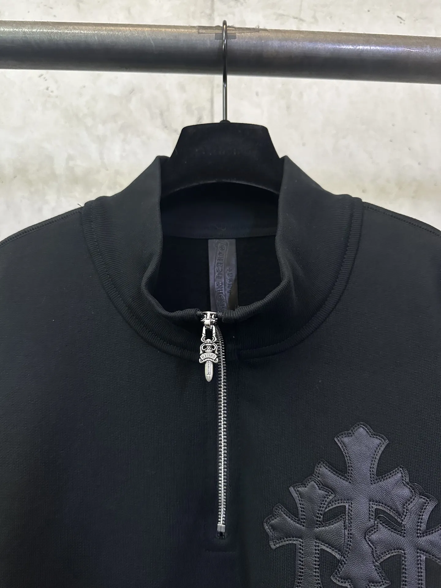 Chrome Hearts Leather Cross Patch Half-Zip Sweatshirt D30023748 — view 7