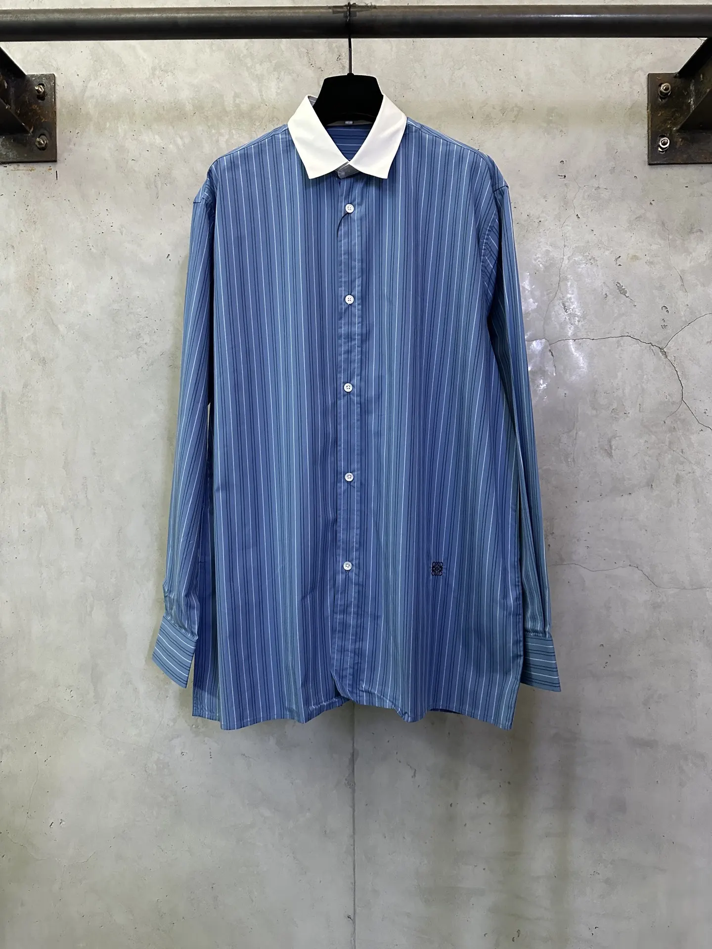 Contrast Collar Striped Cotton Shirt D30015303