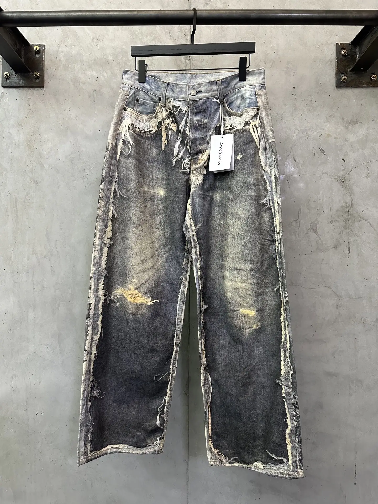 3D-Print Distressed Wide-Leg Jeans D32012377
