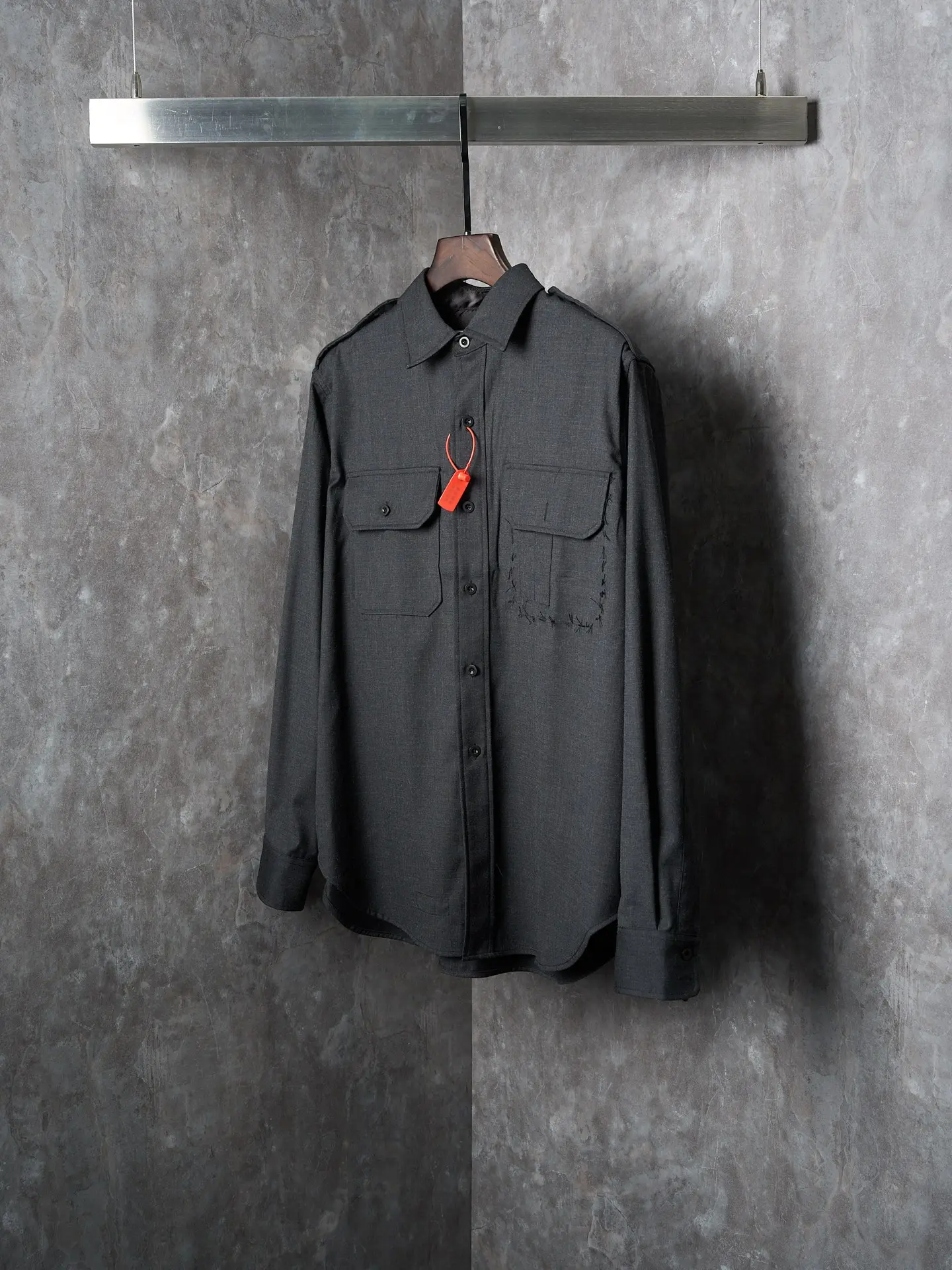 MM6 Wool-Blend Overshirt with Contrast Topstitching D32019121 — view 3