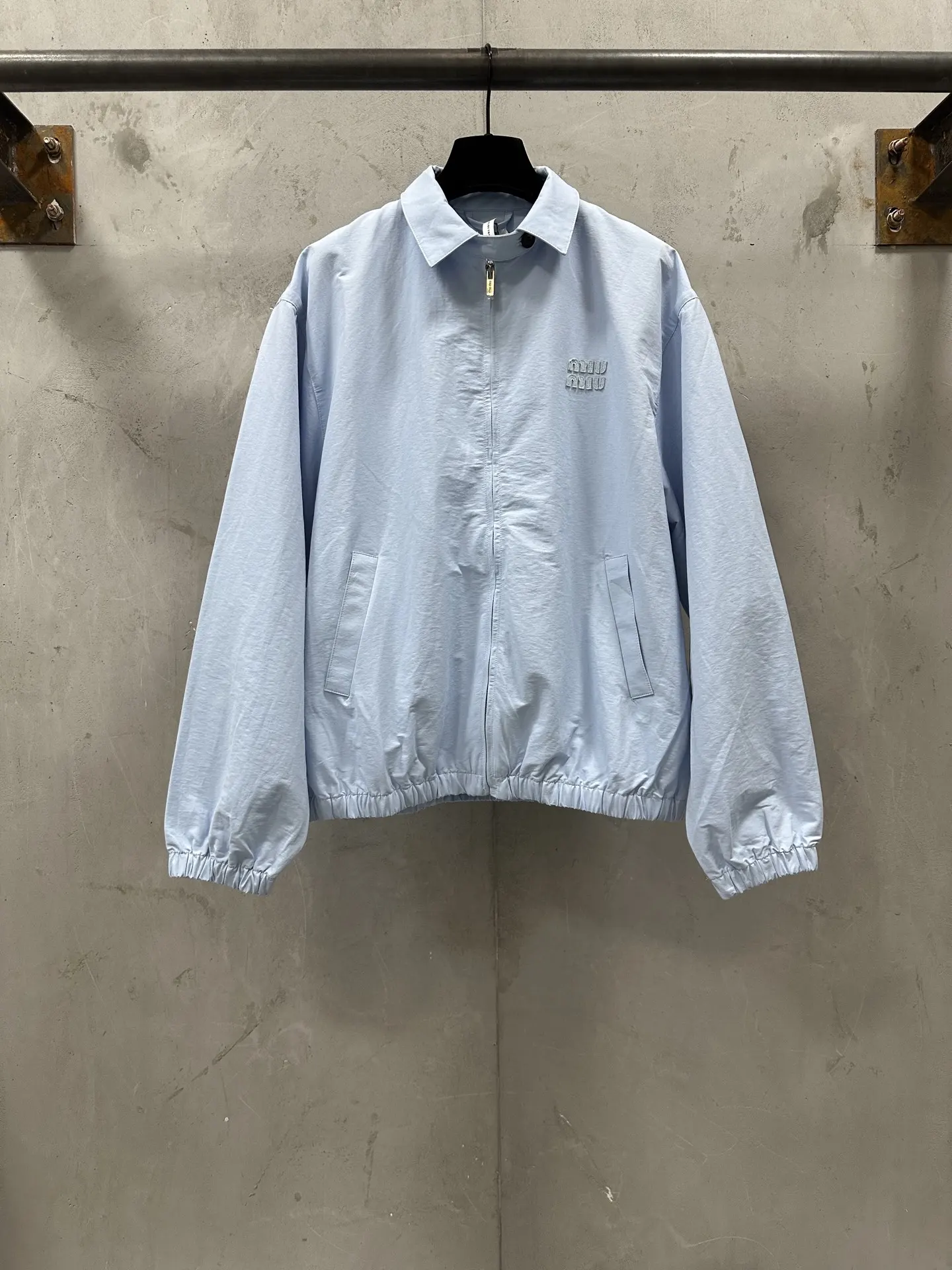 Embroidered Logo Zip-Up Harrington Jacket D33022223