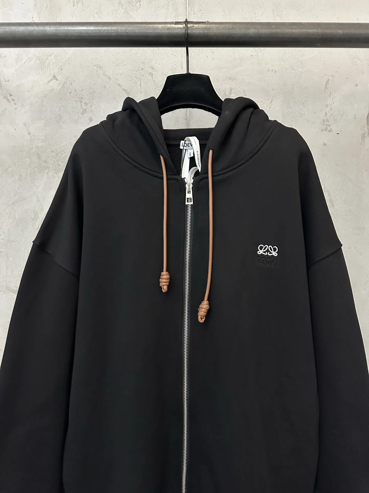 Anagram Embroidered Zip-Up Hoodie with Leather Drawstrings D33522279 — view 3