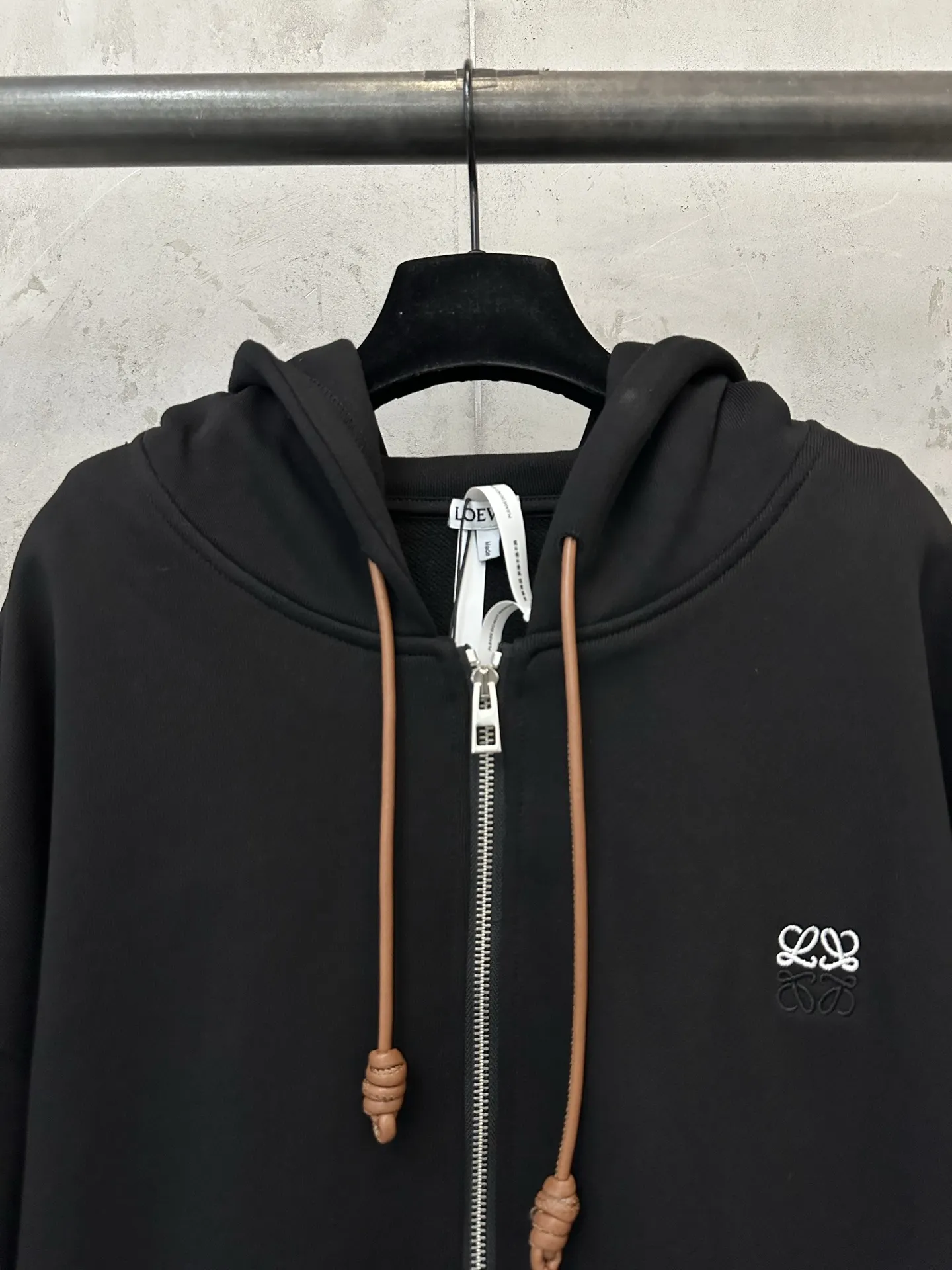 Anagram Embroidered Zip-Up Hoodie with Leather Drawstrings D33522279 — view 5