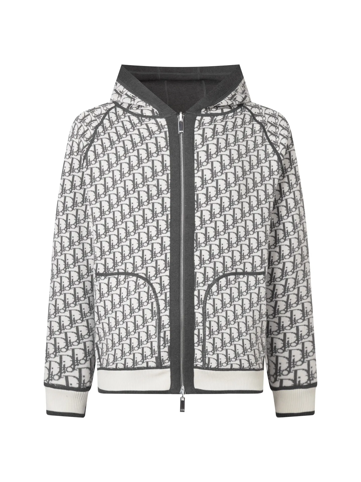 Reversible Oblique Cashmere-Blend Zip Hoodie D34016058 — view 3