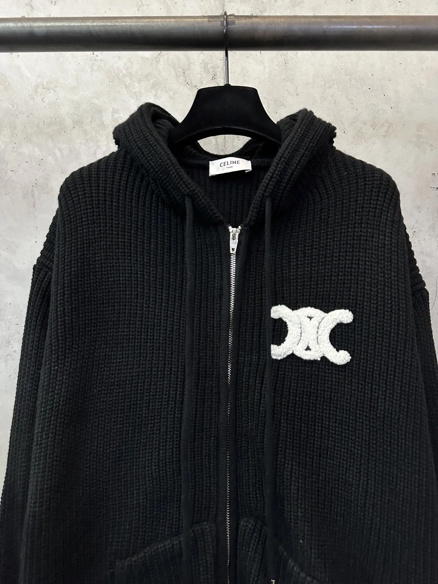 Triomphe Logo Ribbed Knit Zip-Up Hoodie D35022233 — view 3