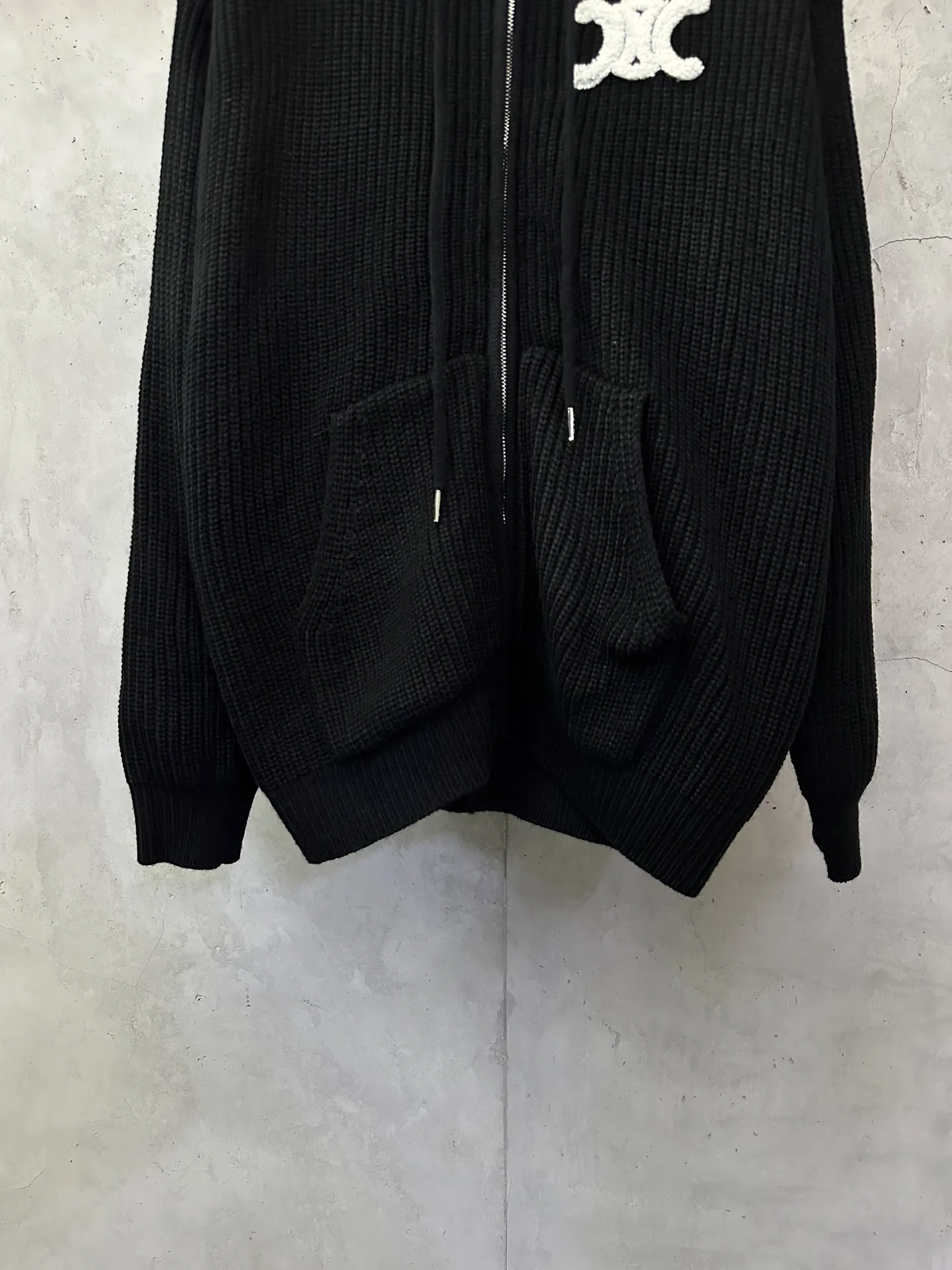 Triomphe Logo Ribbed Knit Zip-Up Hoodie D35022233 — view 4