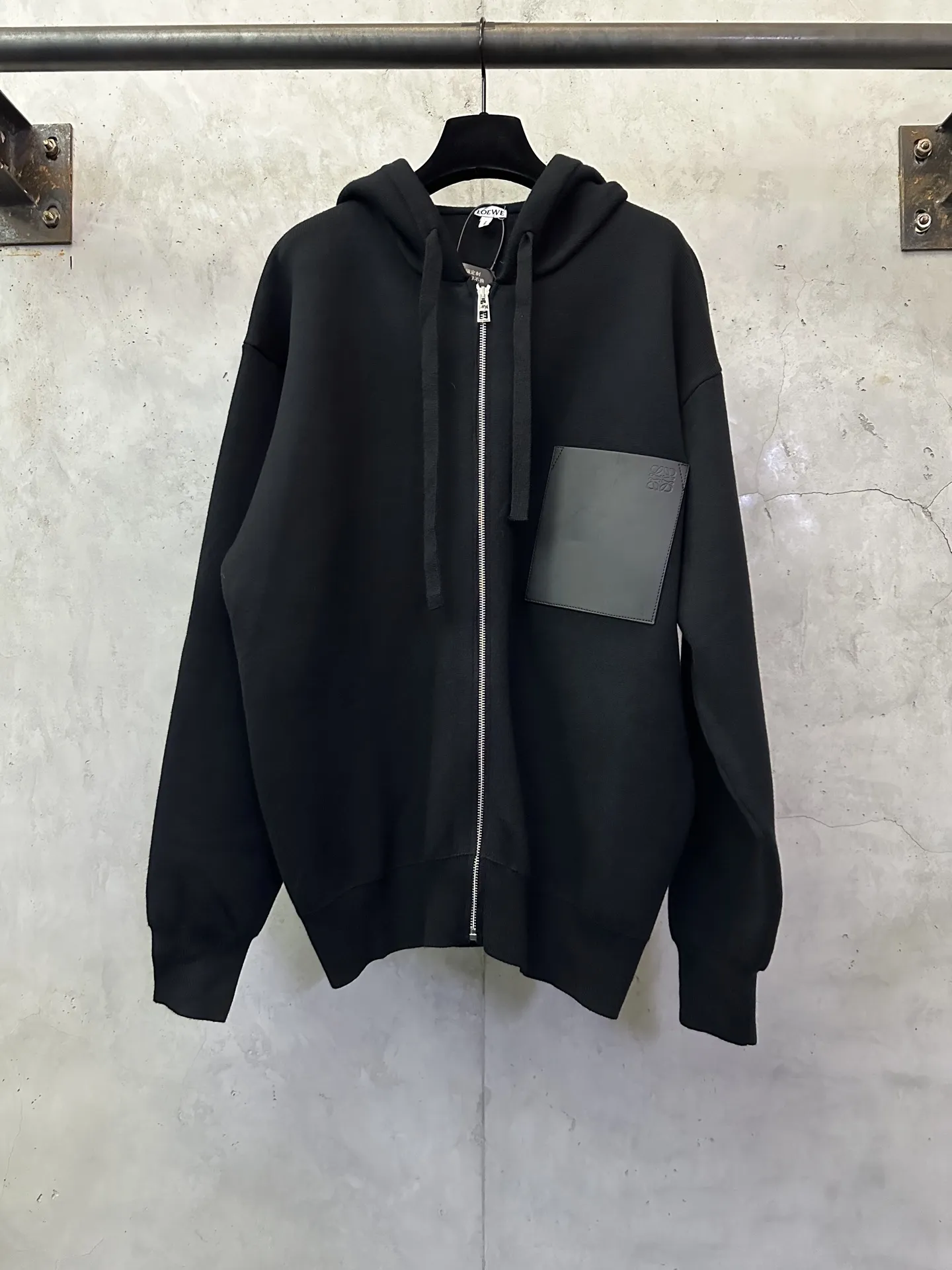 Leather Patch Merino Wool Zip-Up Hoodie D35023139