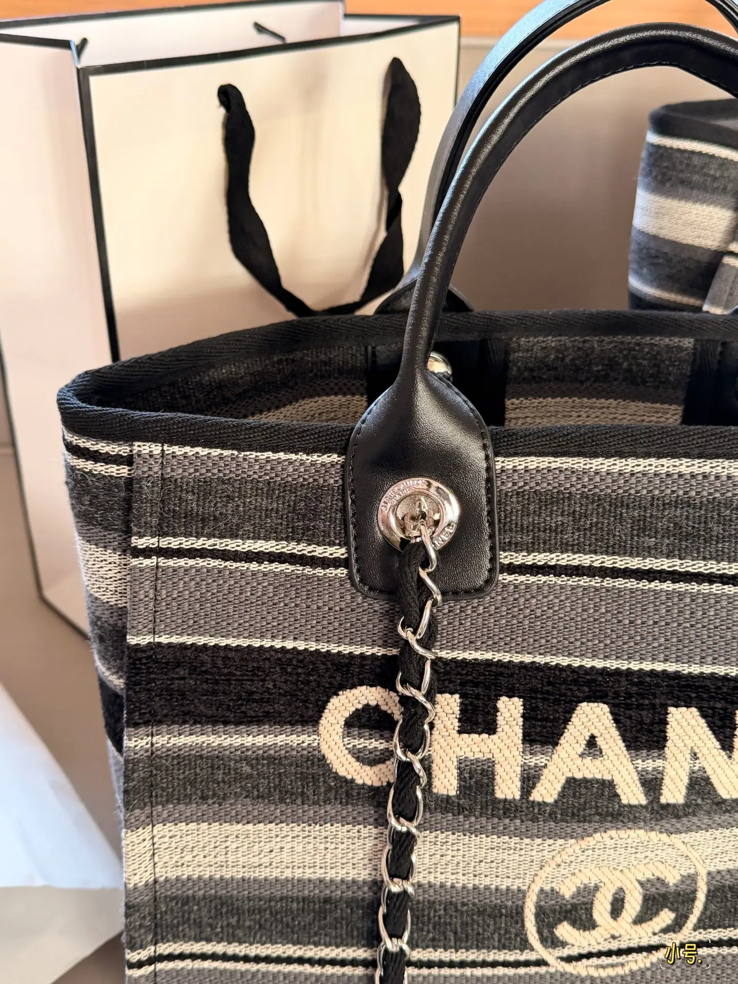Chanel Striped Canvas Deauville Tote Bag D35518309 — view 4