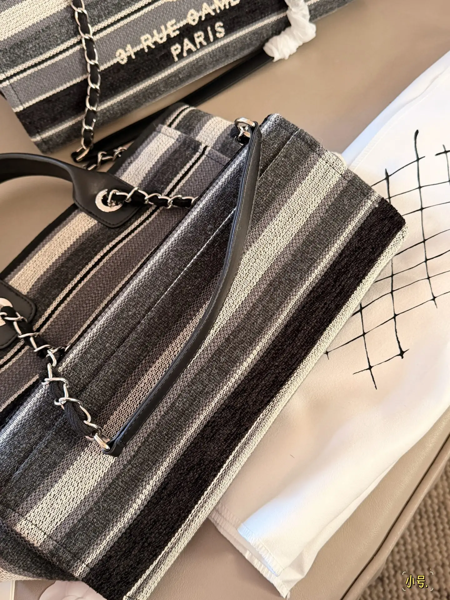 Chanel Striped Canvas Deauville Tote Bag D35518309 — view 9