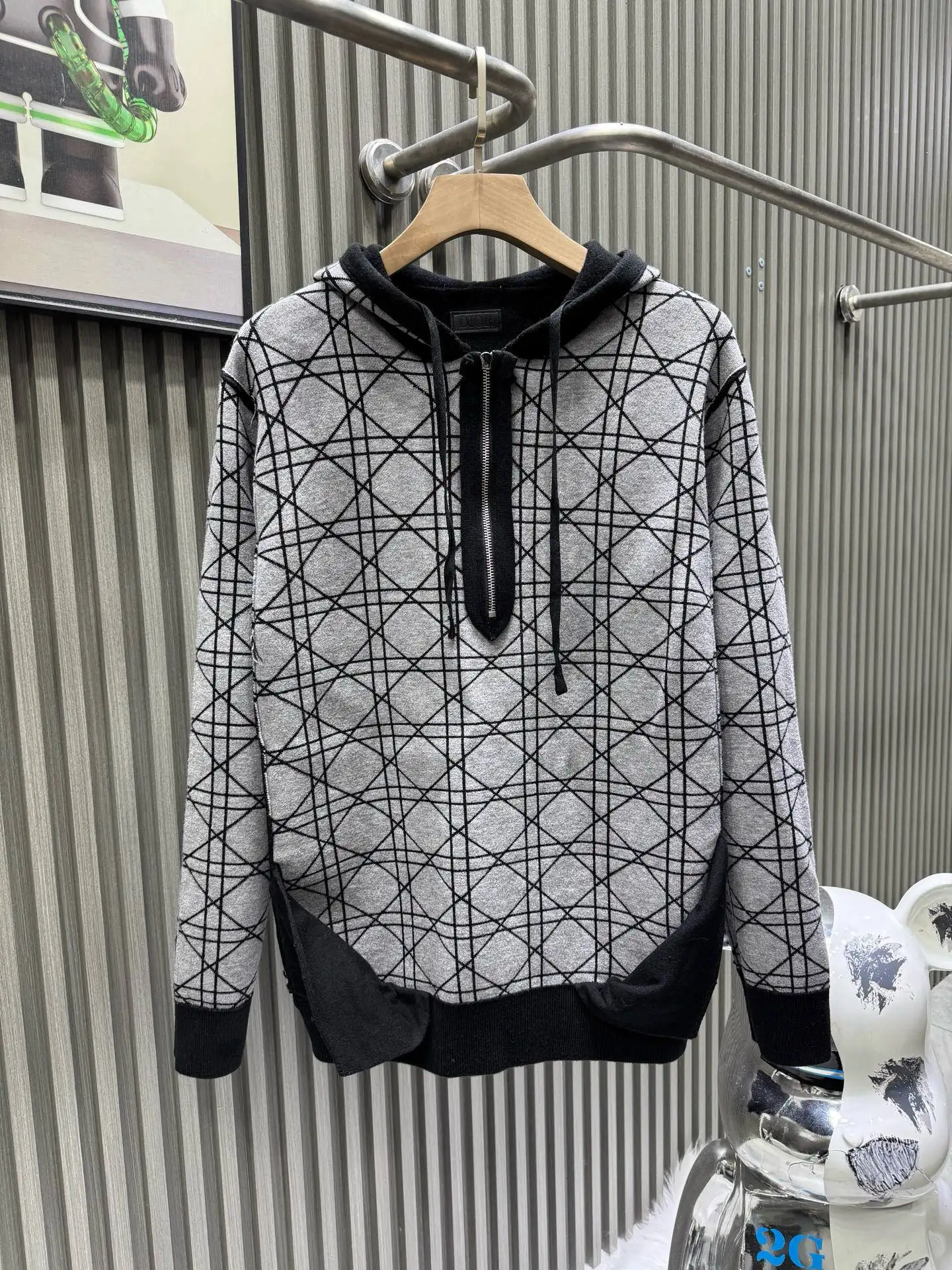 Logo-Jacquard Cashmere-Blend Half-Zip Hoodie D35514139 — view 3