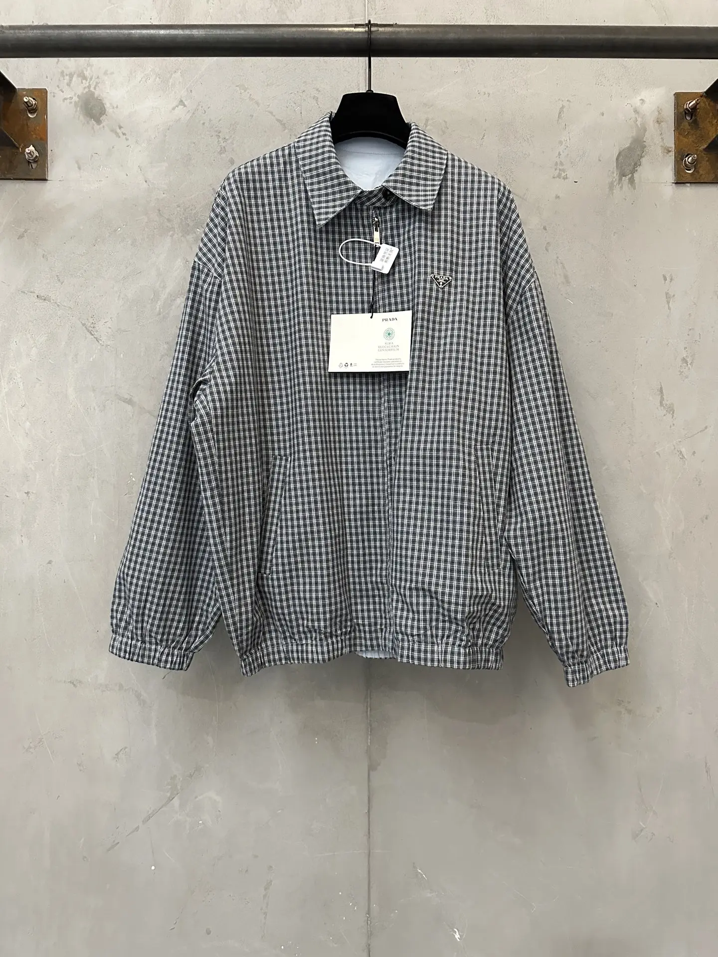 Reversible Plaid Zip-Up Blouson Jacket D36020478