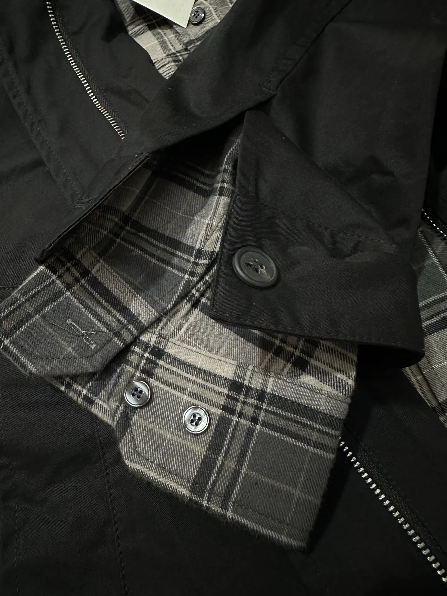 Layered-Effect Cropped Jacket with Plaid Trim D37022242 — view 9