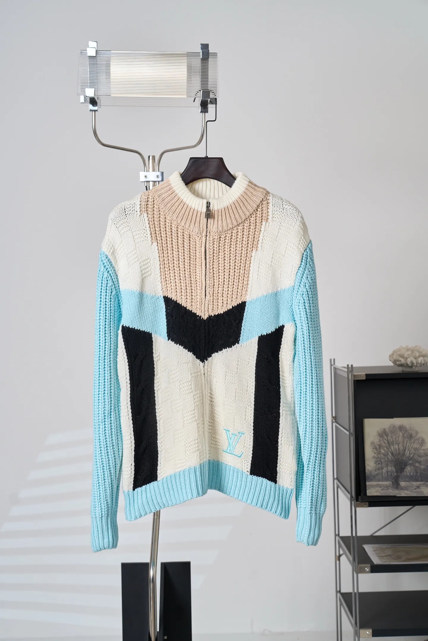 Color-Block Logo Embroidery Zip-Up Knit Jacket D37519116