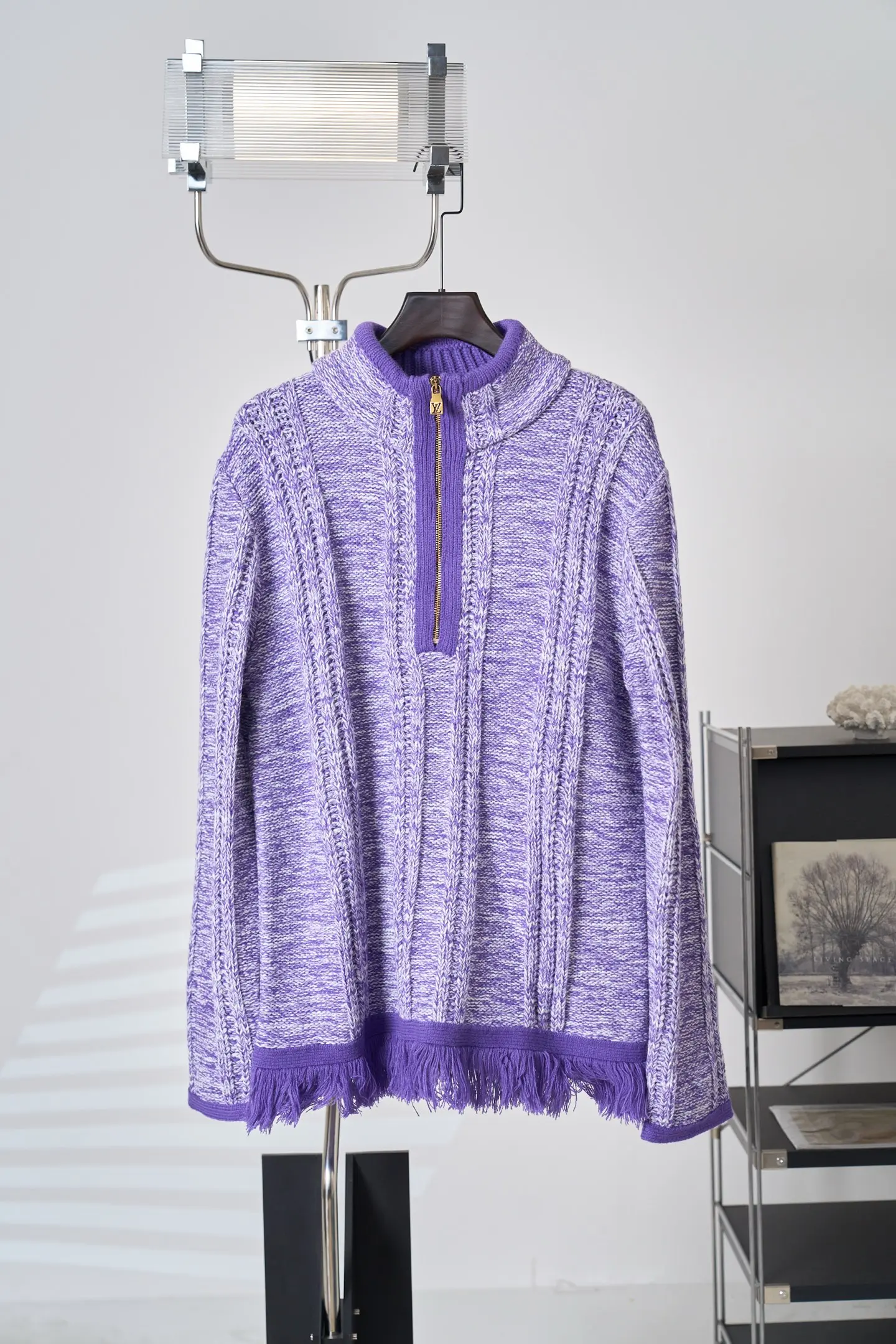 Fringed Half-Zip Cable-Knit Sweater D38519117