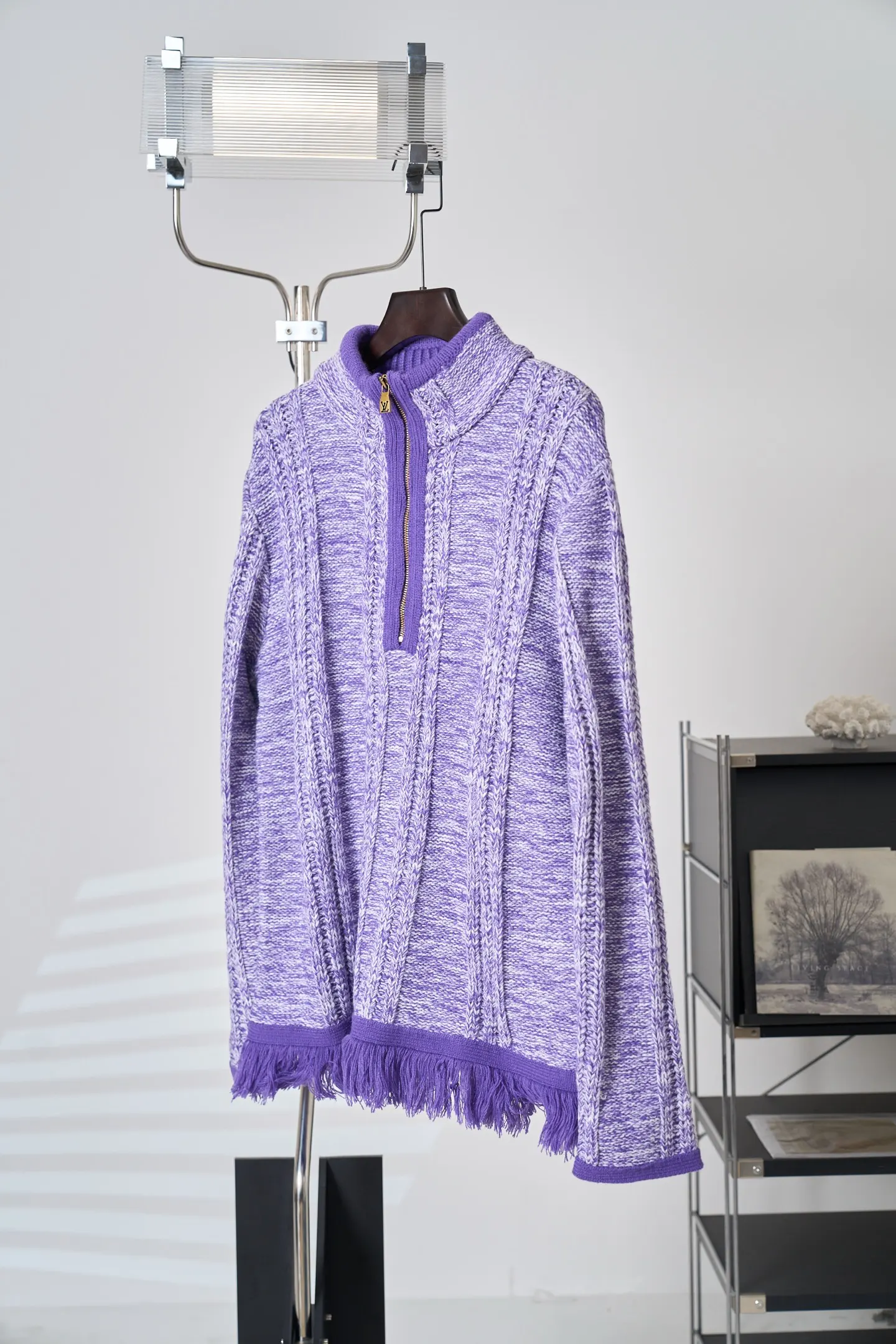 Fringed Half-Zip Cable-Knit Sweater D38519117 — view 3
