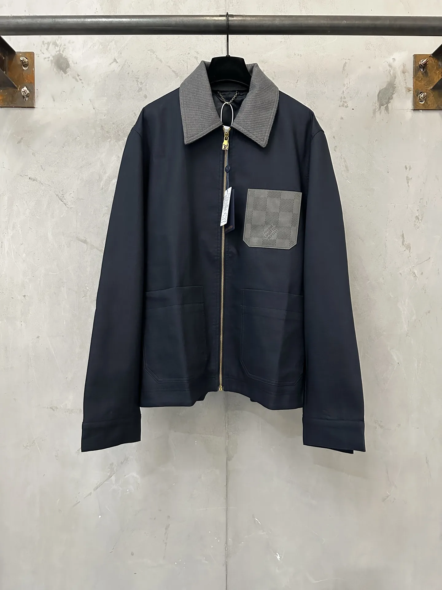 Linen-Blend Workwear Jacket with Leather Logo Patch D42022244