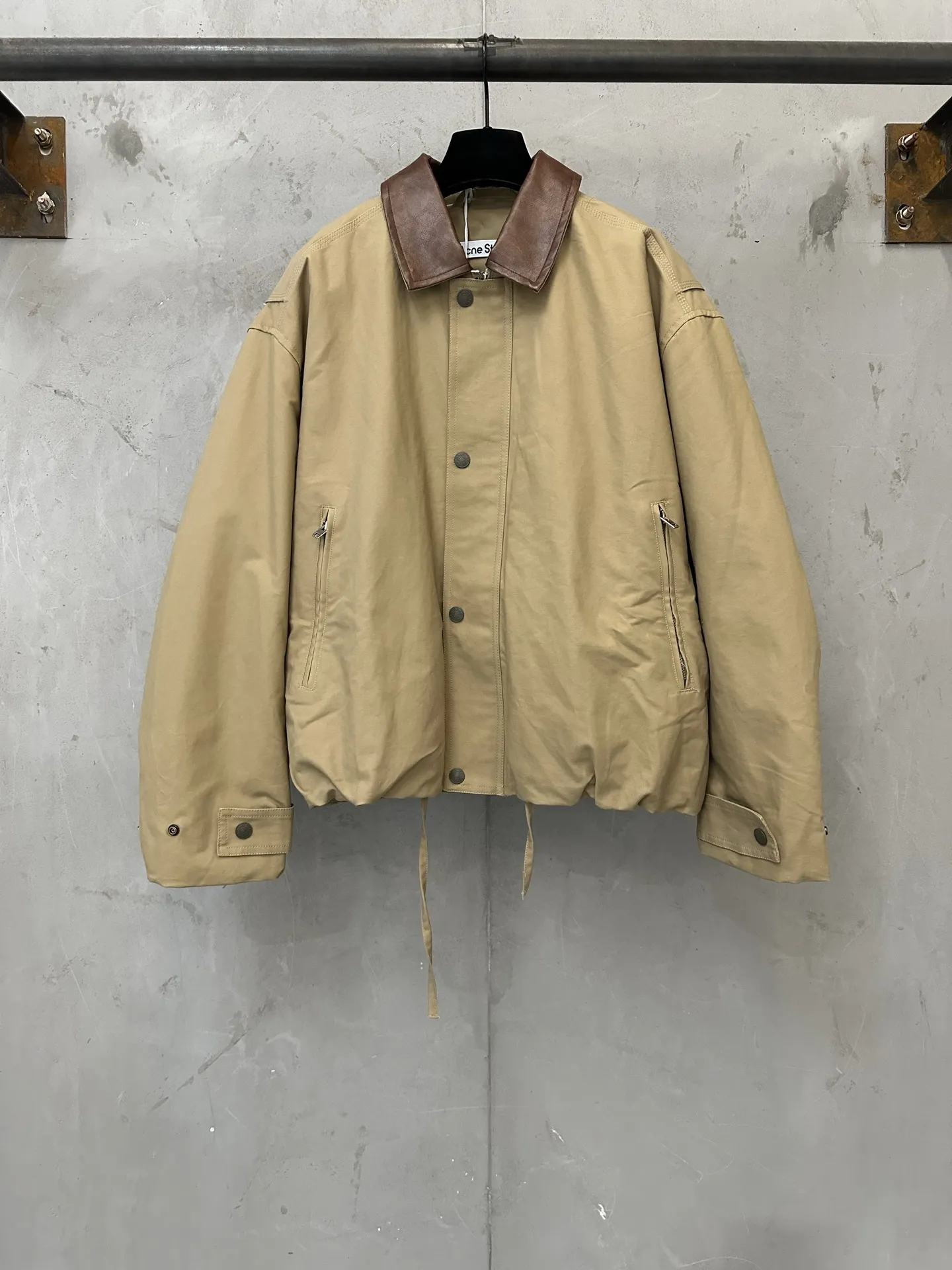 Leather-Trimmed Cotton Twill Bomber Jacket D44023142