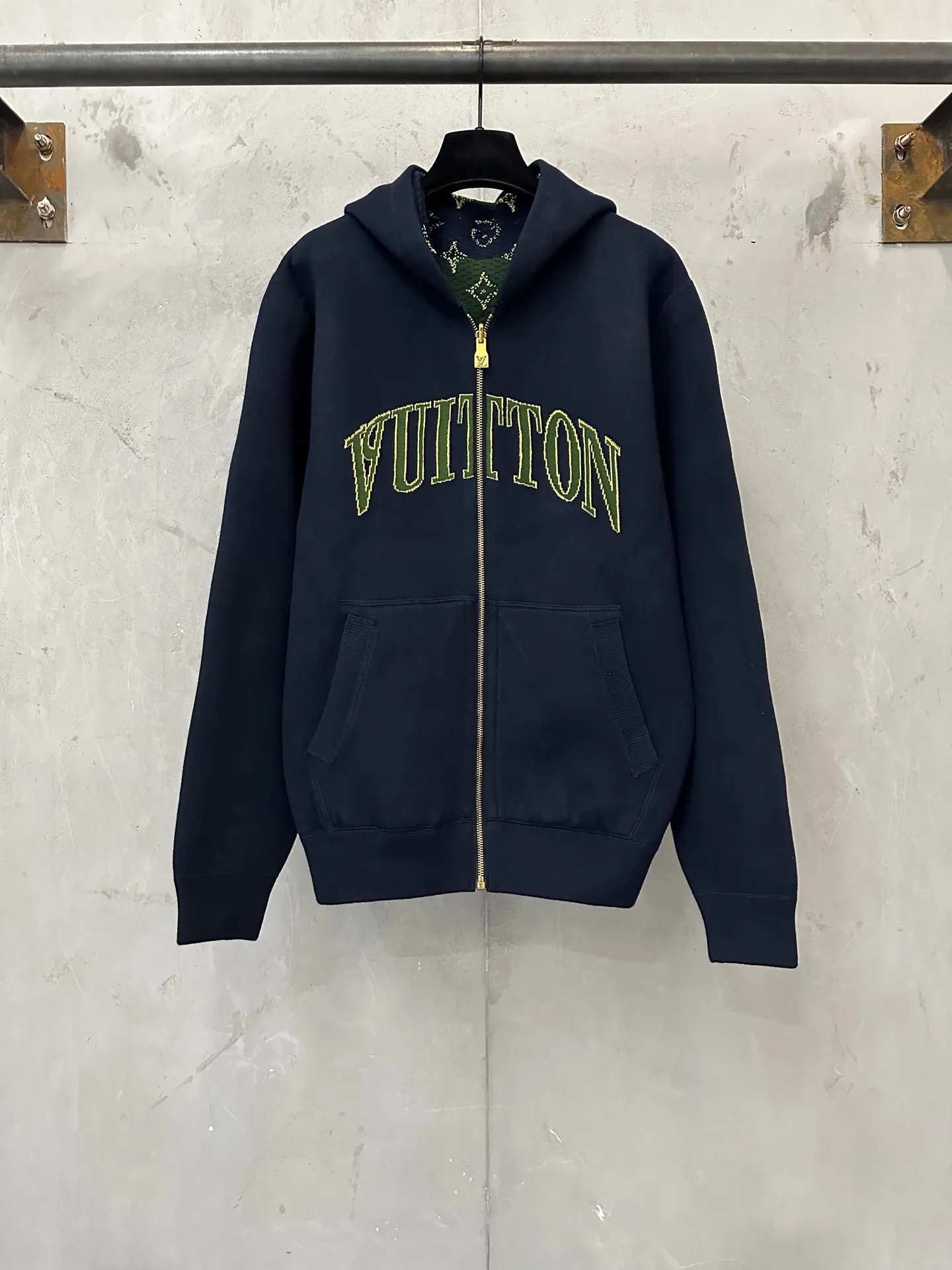 Reversible Jacquard Knit Zip-Up Hoodie D48018946