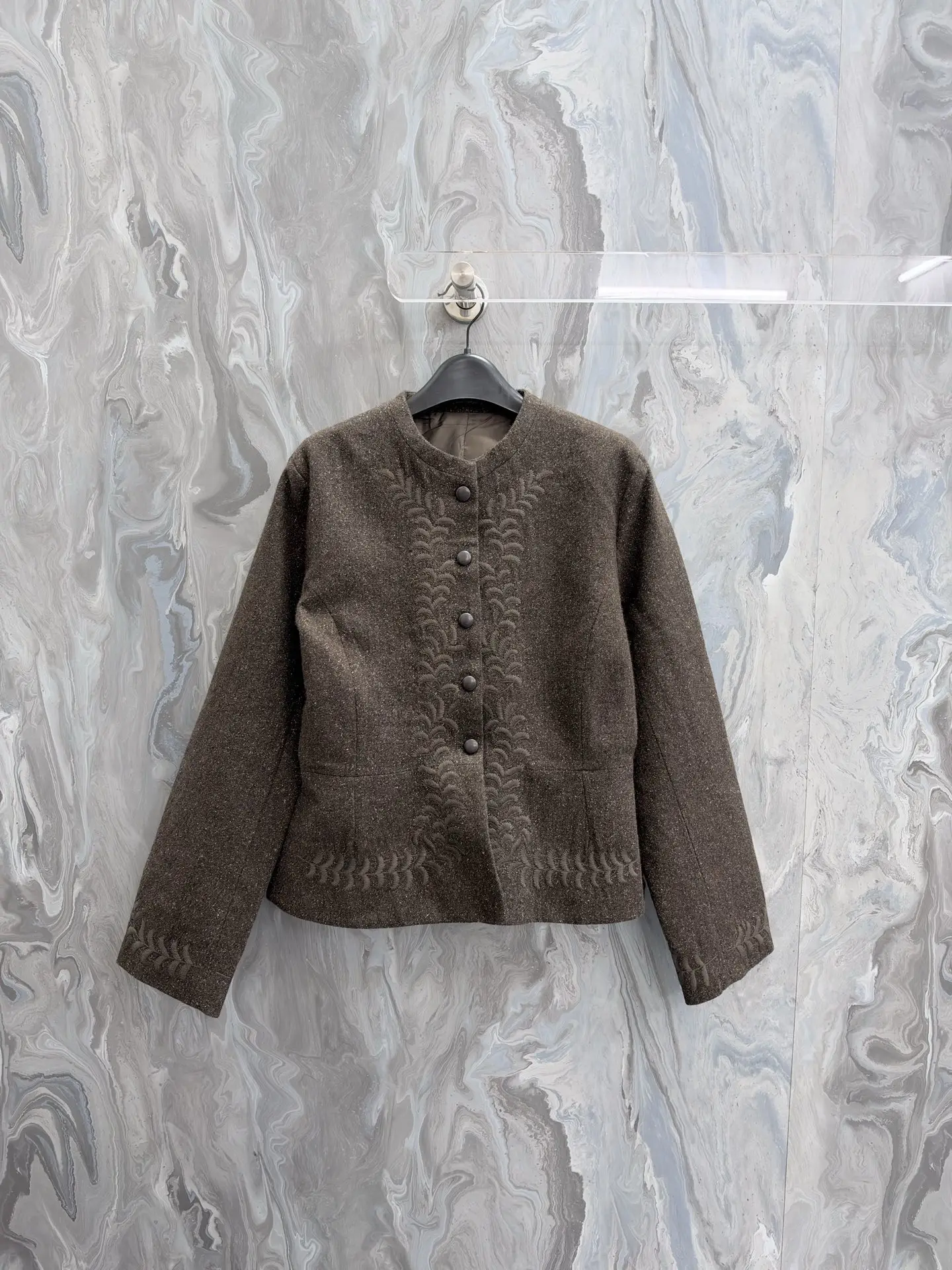 Embroidered Wool-Tweed Collarless Jacket D51019208