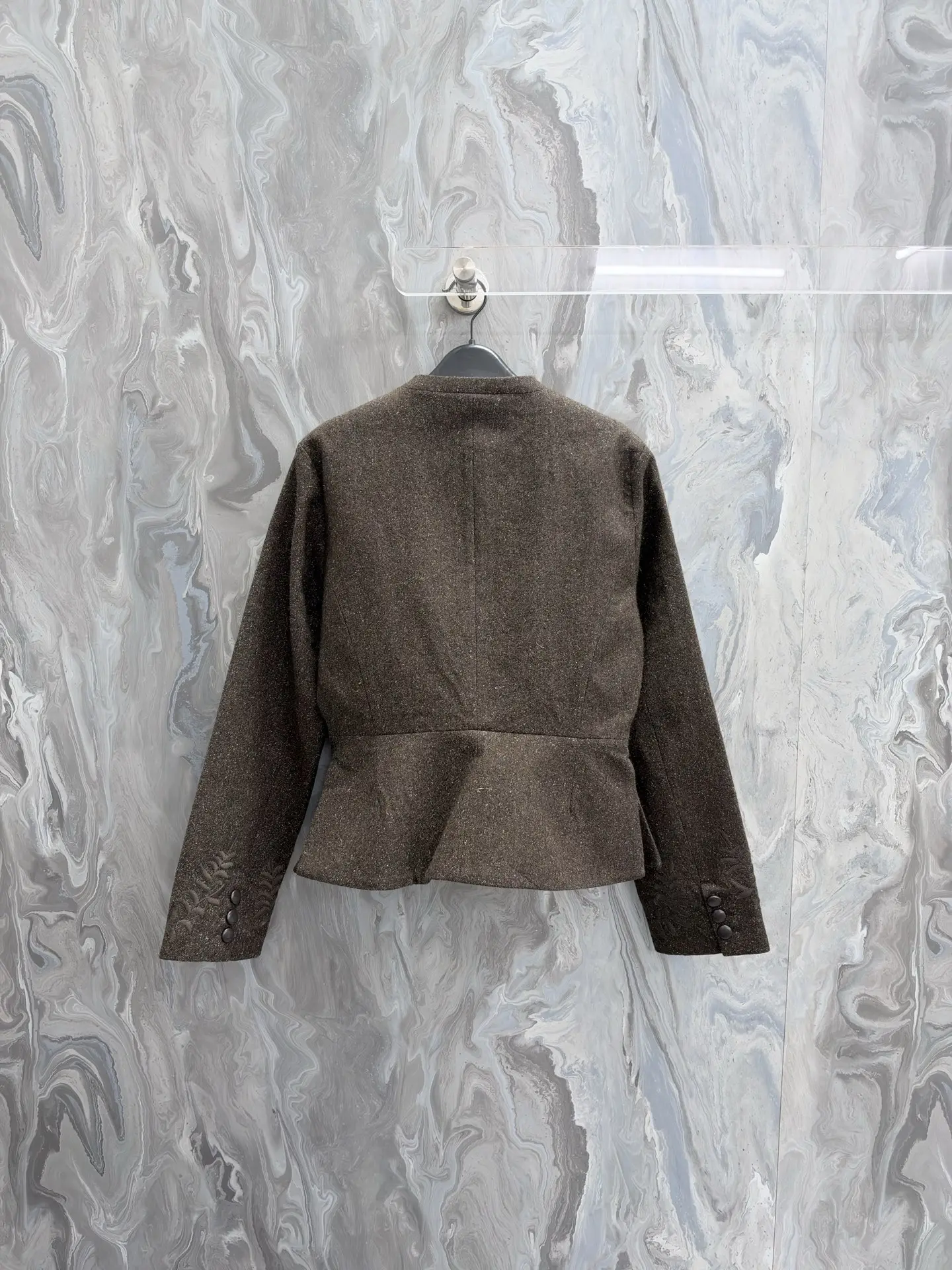 Embroidered Wool-Tweed Collarless Jacket D51019208 — view 2