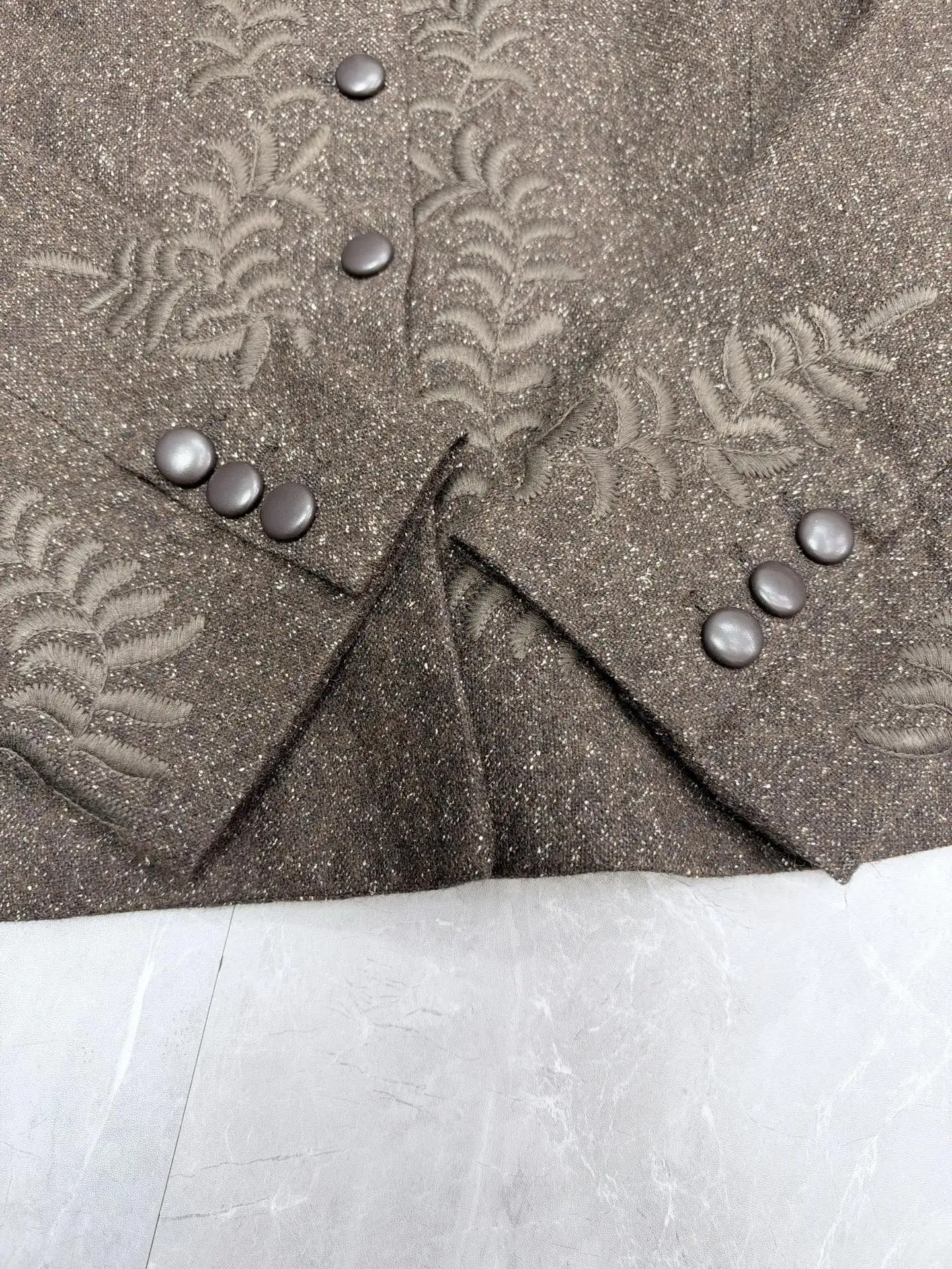 Embroidered Wool-Tweed Collarless Jacket D51019208 — view 5