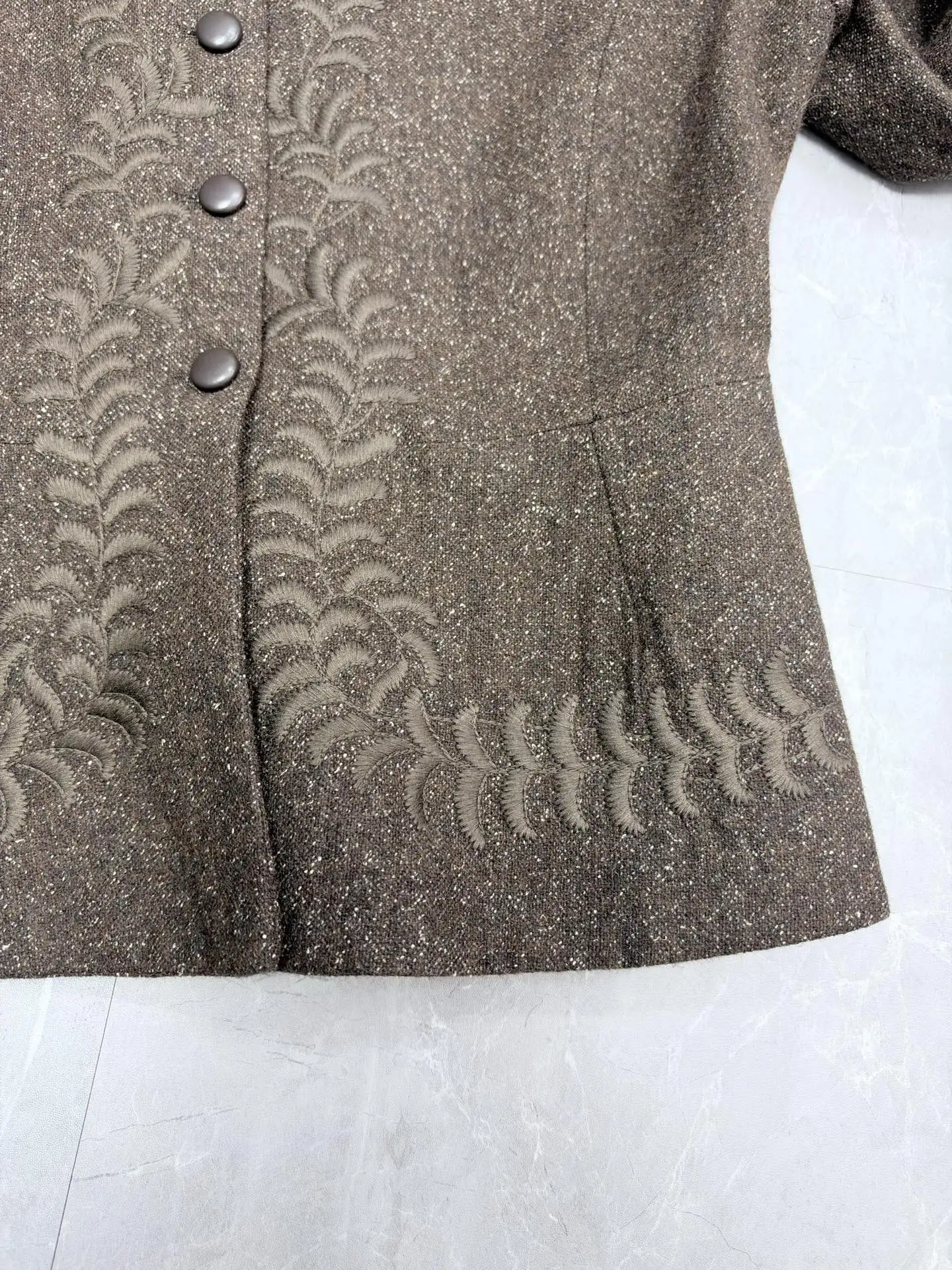 Embroidered Wool-Tweed Collarless Jacket D51019208 — view 6