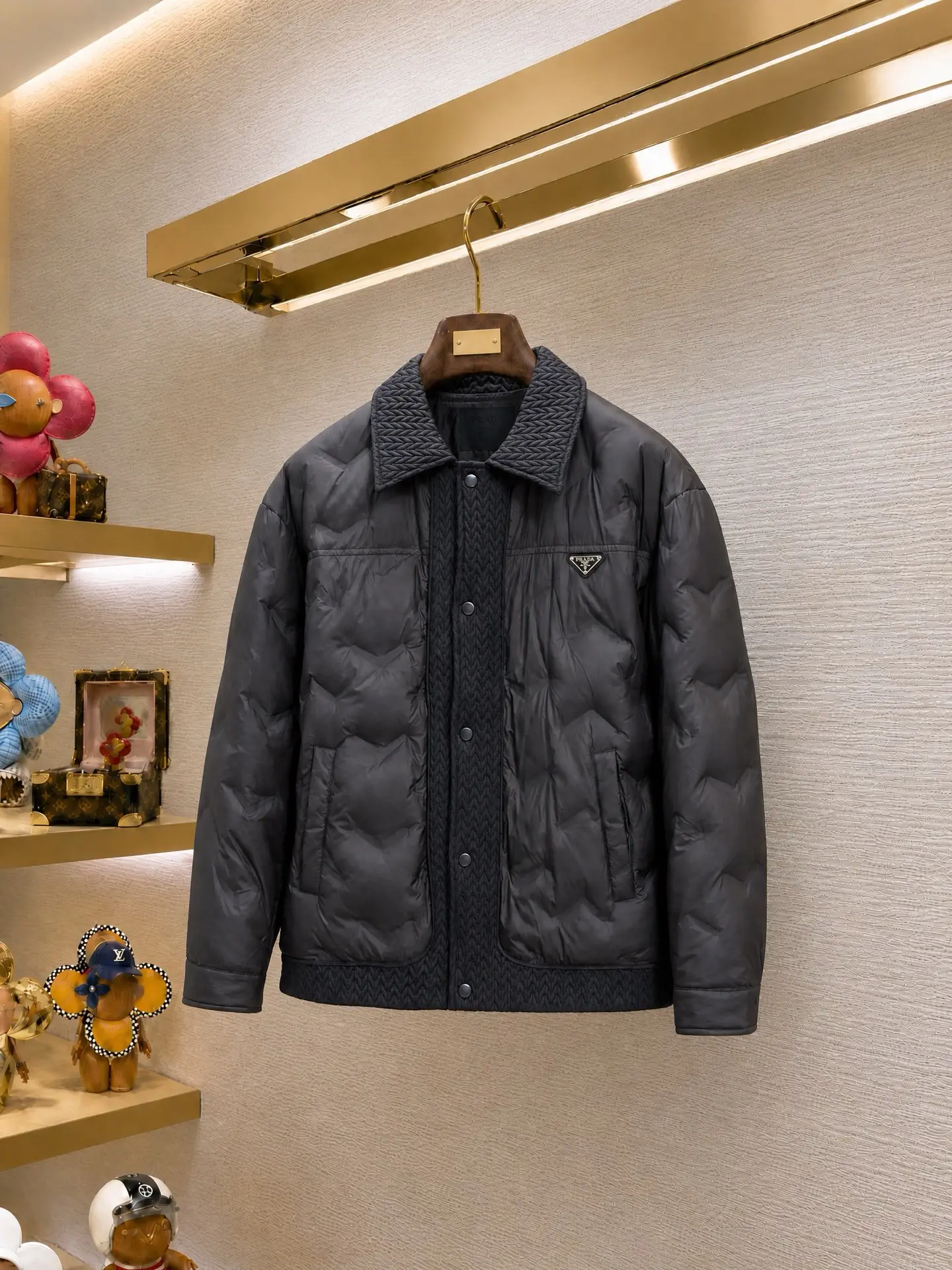 Quilted Down-Filled Shirt Jacket with Enamel Triangle Logo D52019081