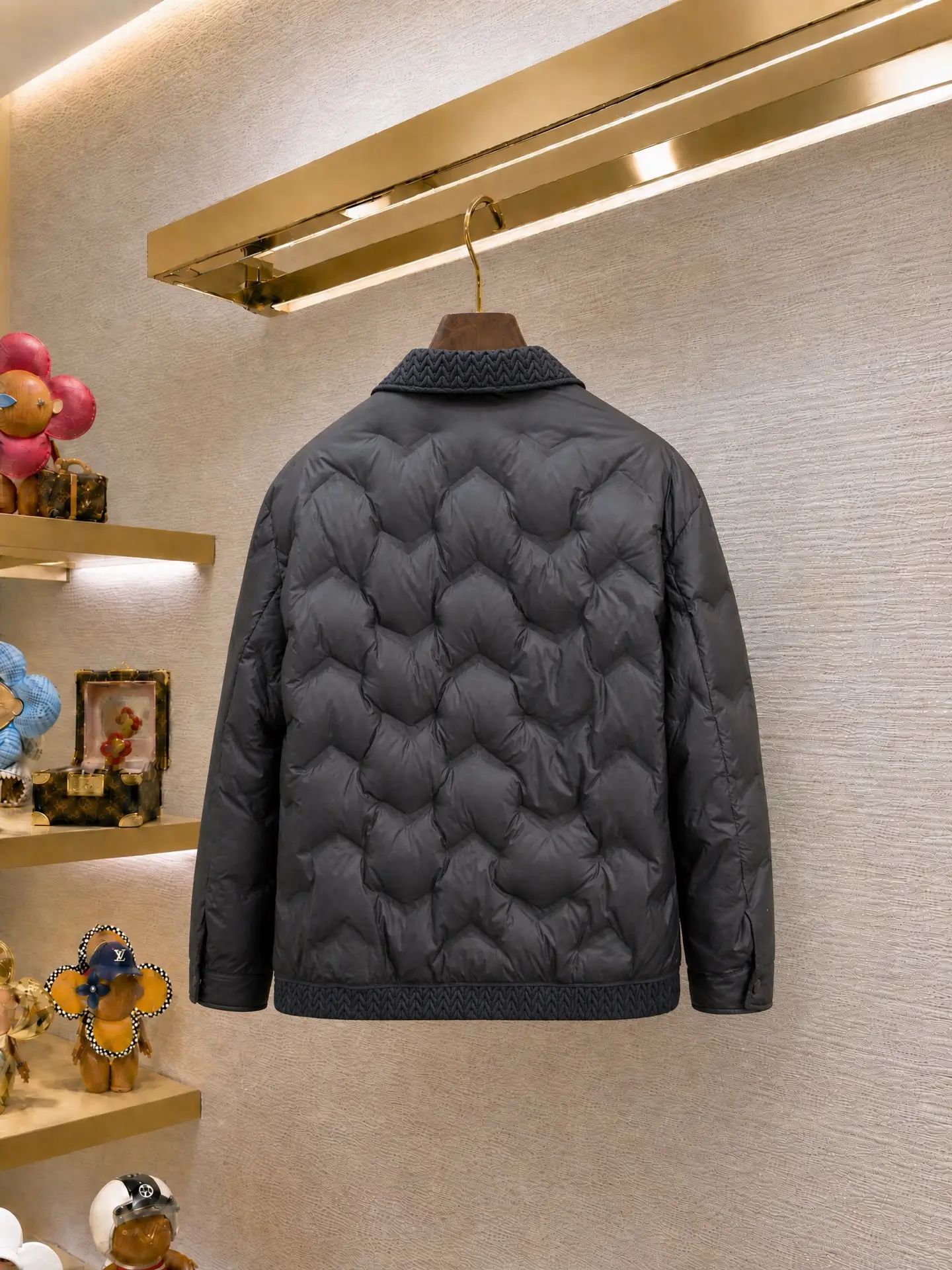 Quilted Down-Filled Shirt Jacket with Enamel Triangle Logo D52019081 — view 2
