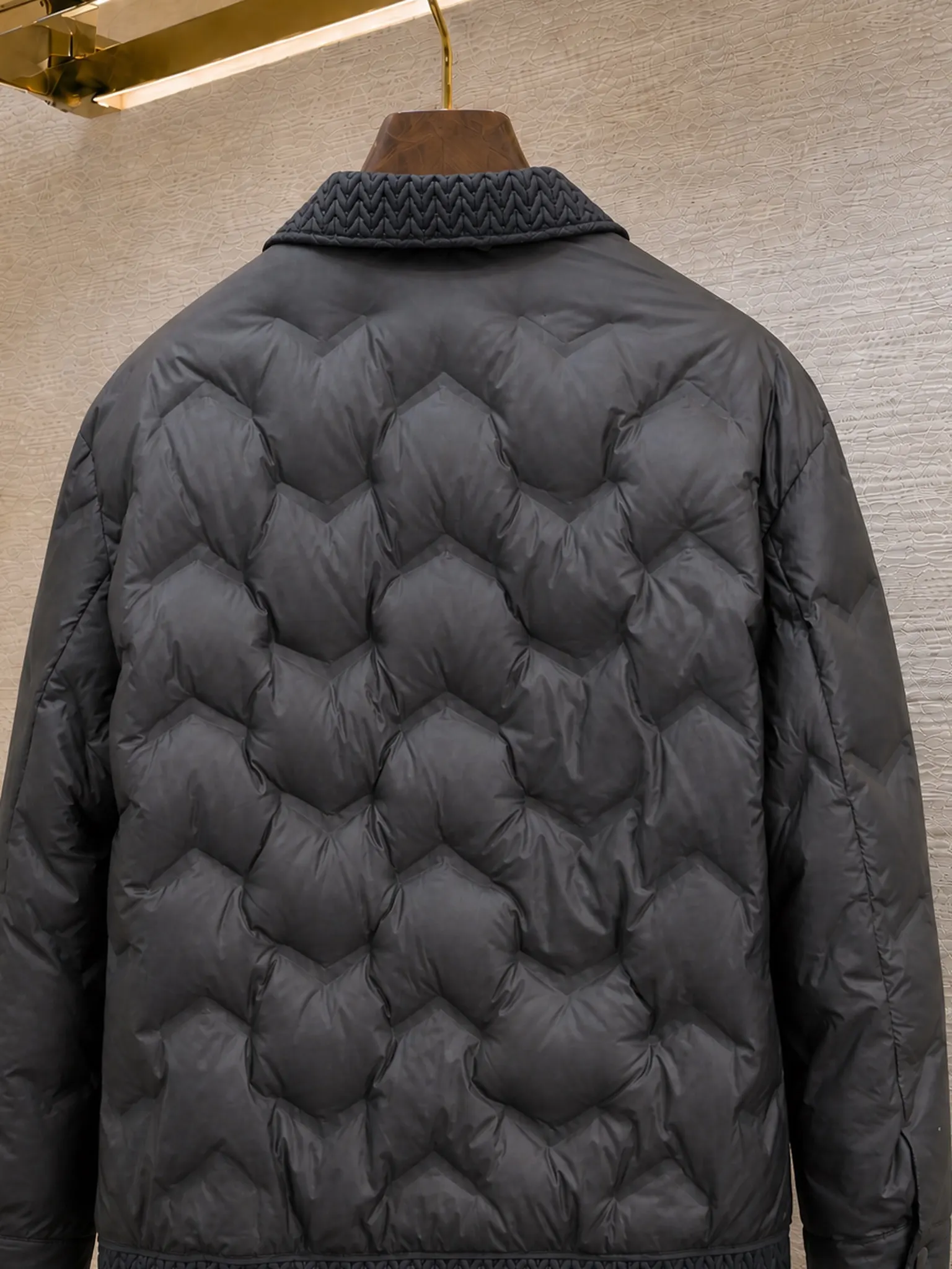 Quilted Down-Filled Shirt Jacket with Enamel Triangle Logo D52019081 — view 4