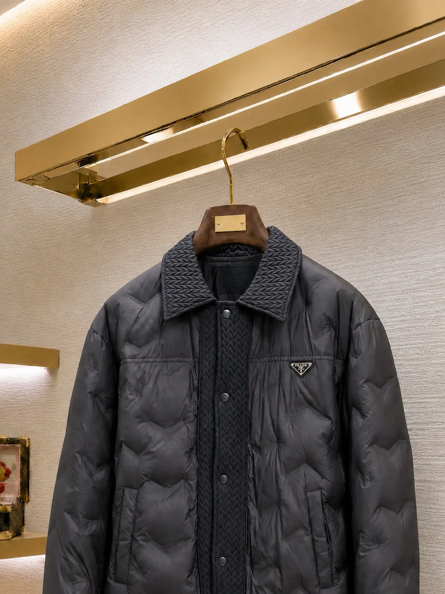 Quilted Down-Filled Shirt Jacket with Enamel Triangle Logo D52019081 — view 5