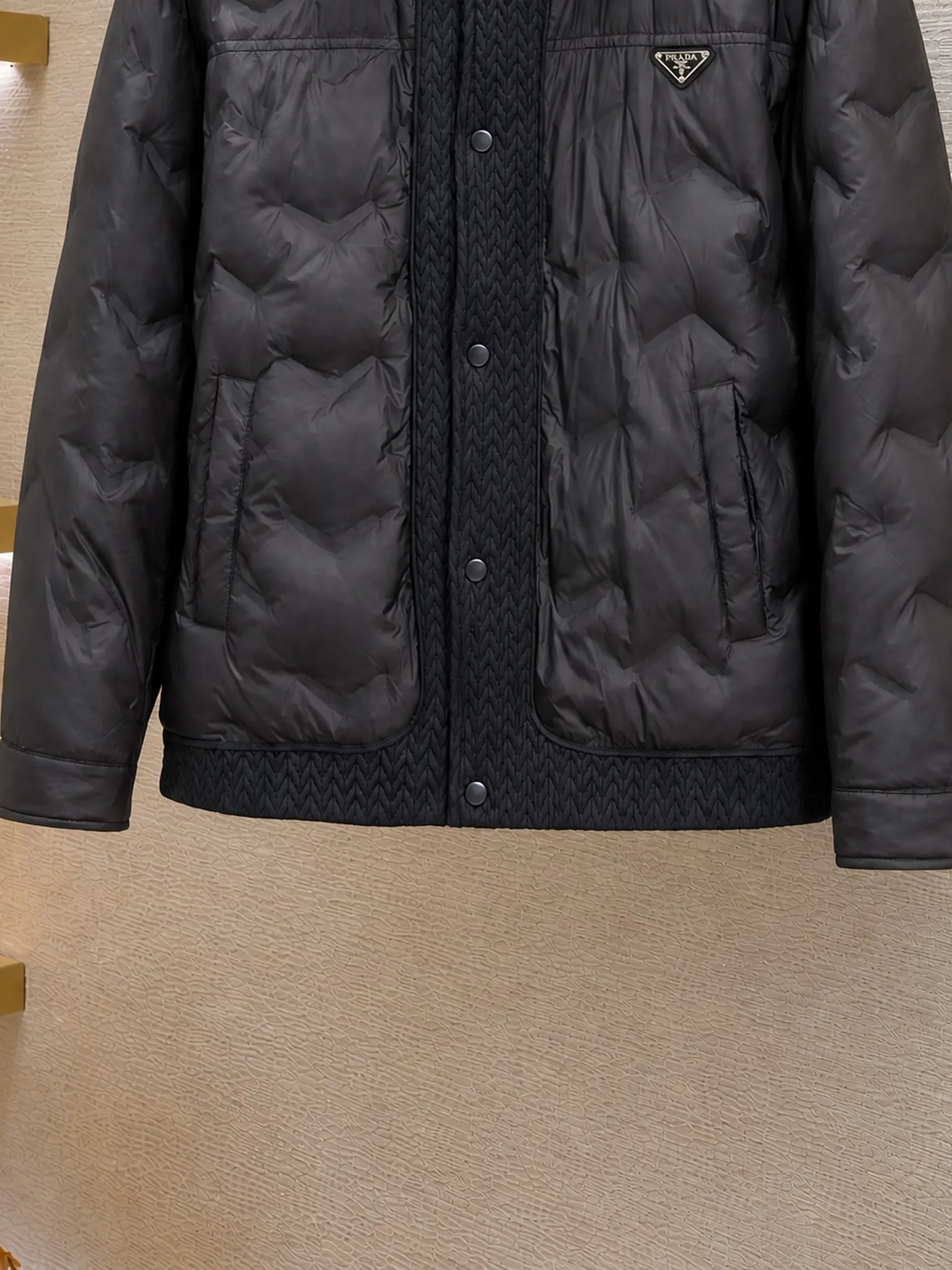 Quilted Down-Filled Shirt Jacket with Enamel Triangle Logo D52019081 — view 6