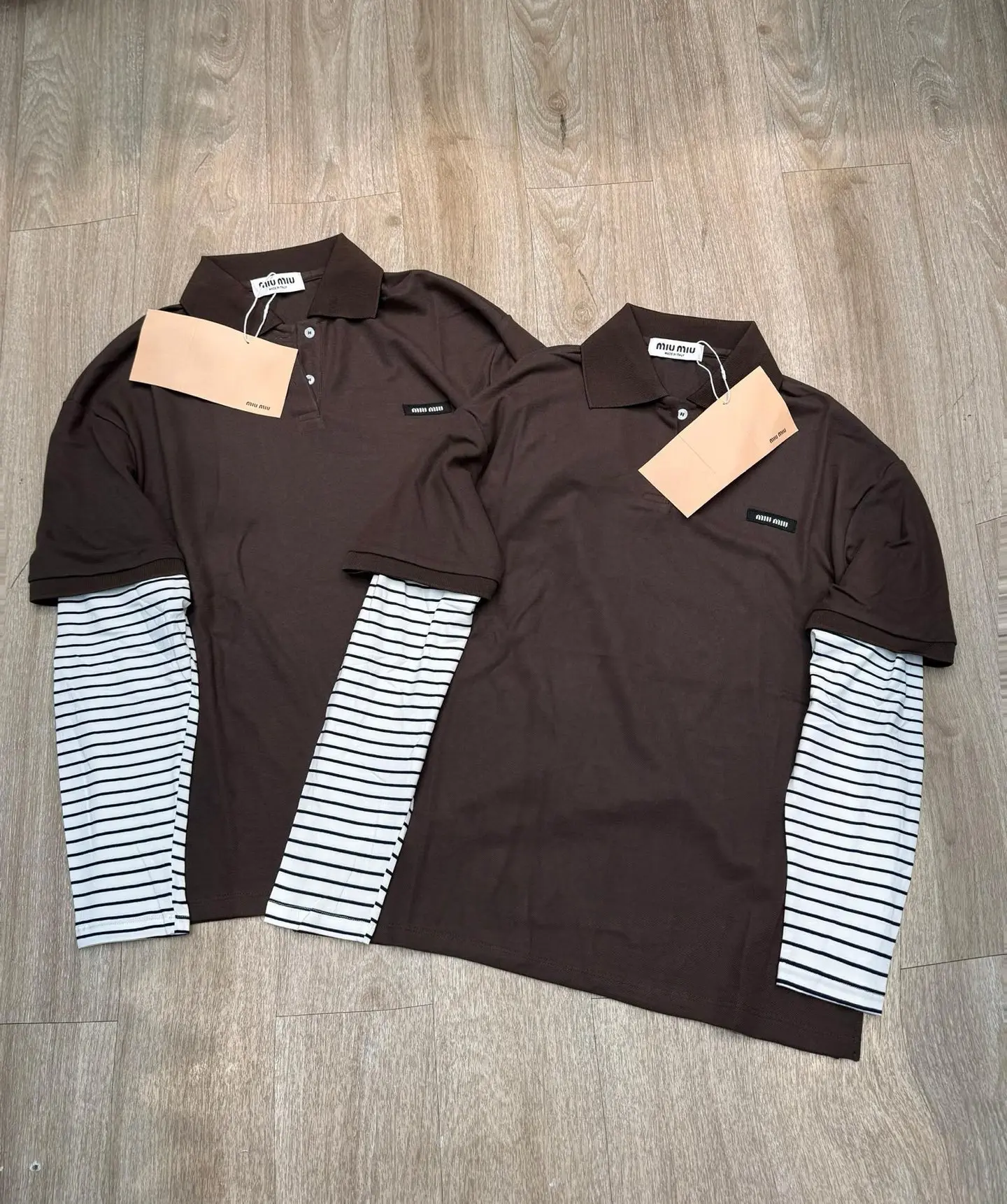 Layered-Look Striped Sleeve Polo Shirt D7915648