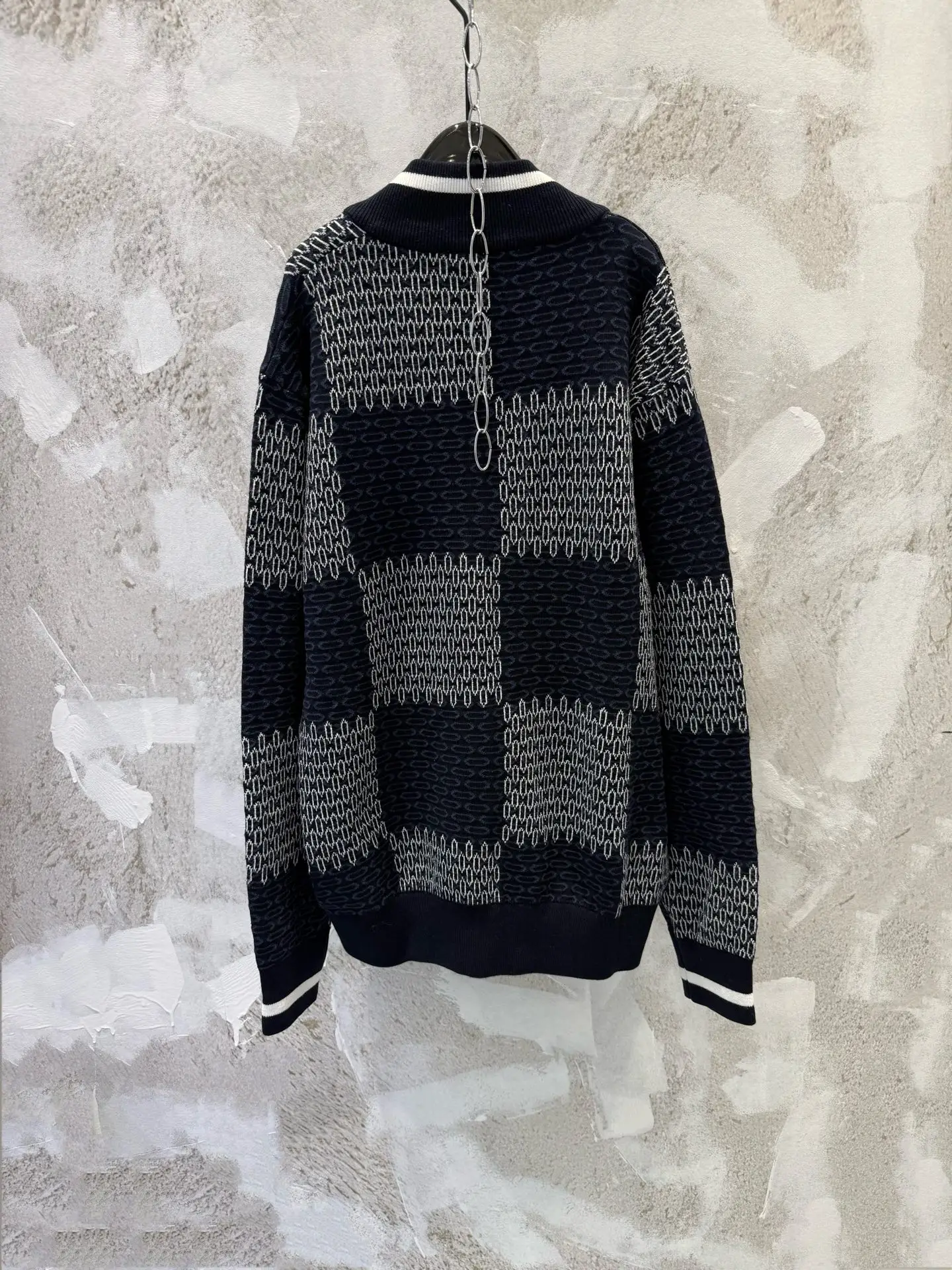 Damier Pattern Knit Bomber Cardigan D26012944 — view 2