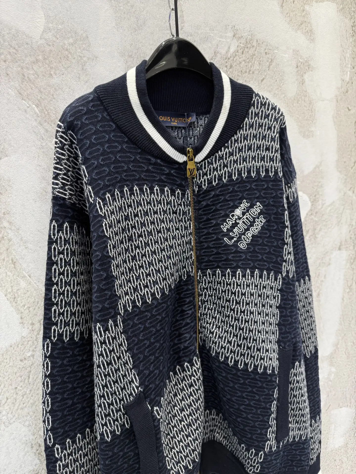 Damier Pattern Knit Bomber Cardigan D26012944 — view 3
