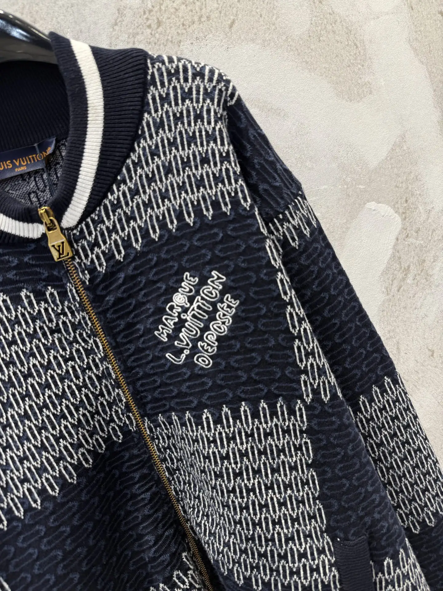 Damier Pattern Knit Bomber Cardigan D26012944 — view 5