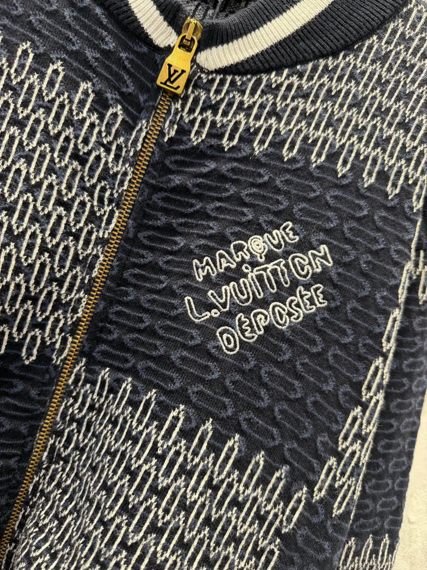 Damier Pattern Knit Bomber Cardigan D26012944 — view 6