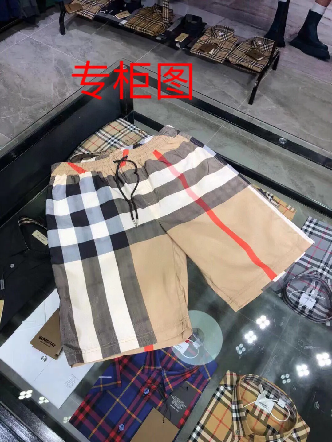 Check Print Drawstring Swim Shorts D10515877