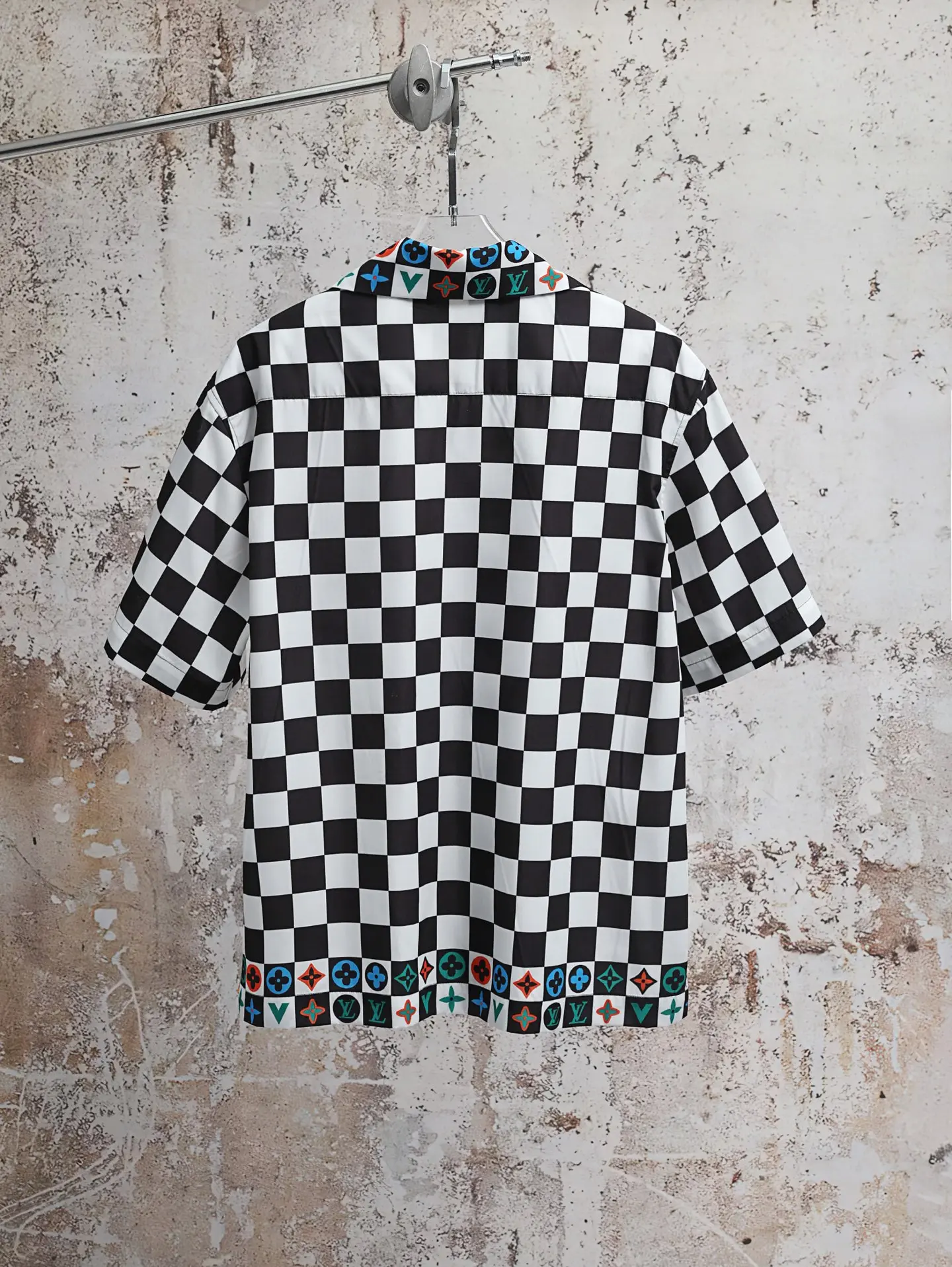 Damier Print Silk-Cotton Short-Sleeve Shirt D21520586 — view 2