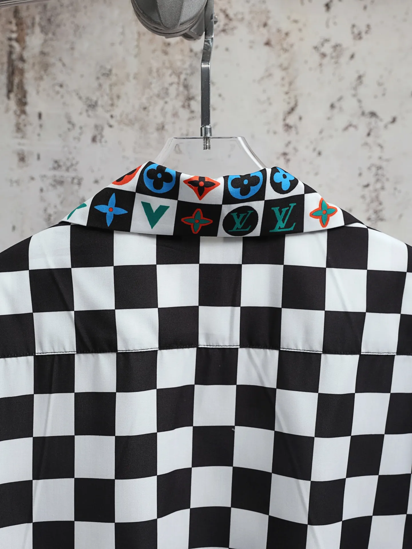 Damier Print Silk-Cotton Short-Sleeve Shirt D21520586 — view 4