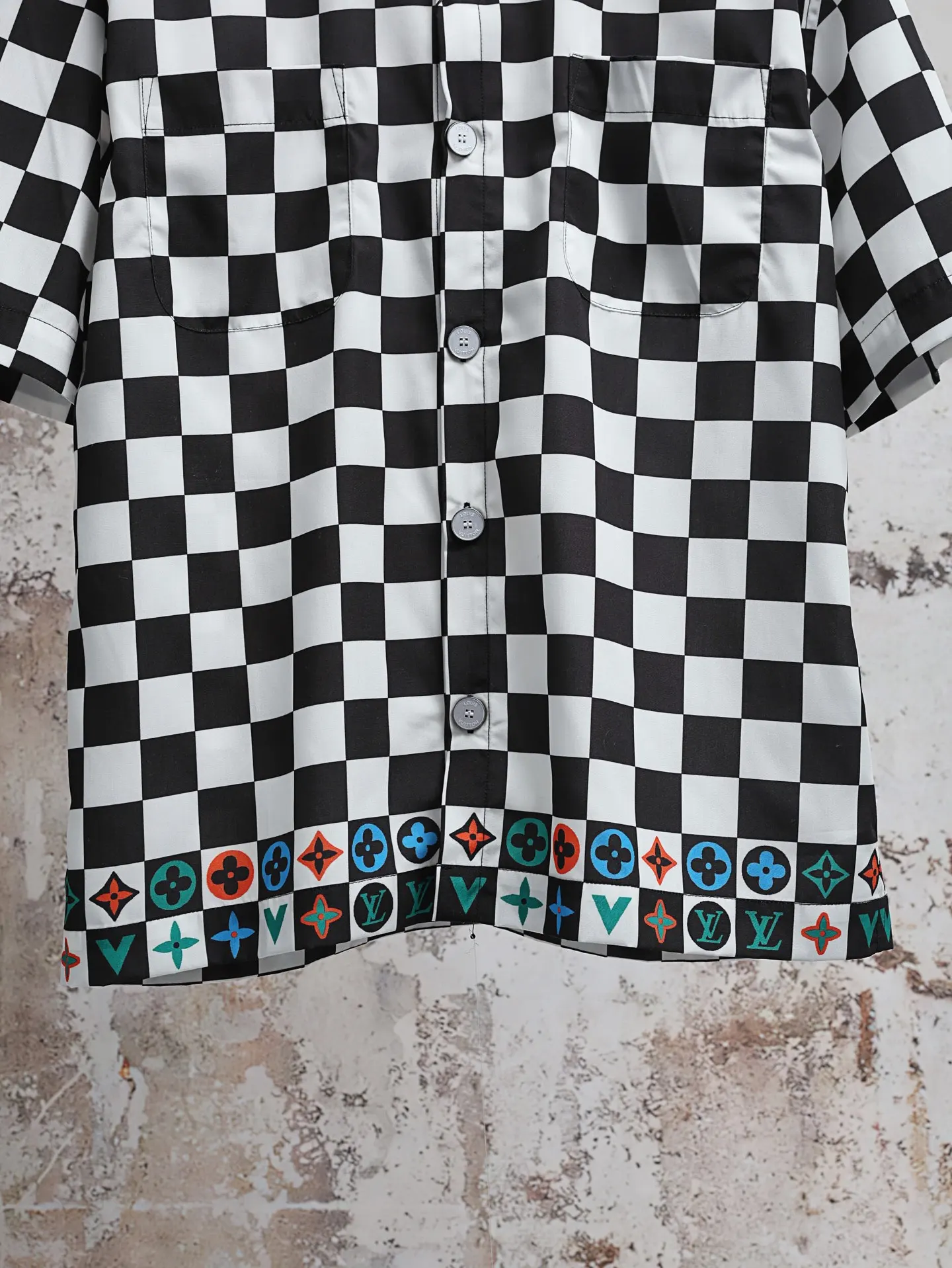 Damier Print Silk-Cotton Short-Sleeve Shirt D21520586 — view 6