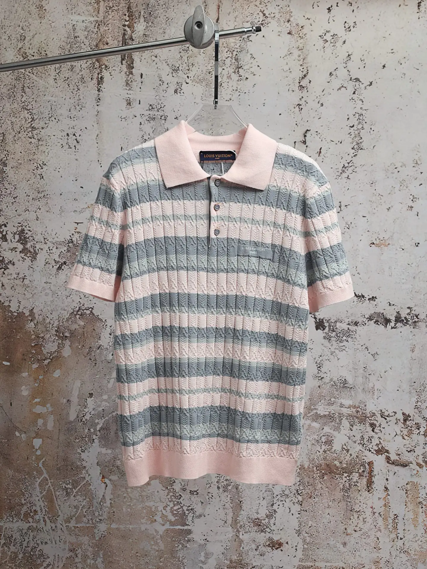 Striped Cable-Knit Cotton Polo Shirt D23020603