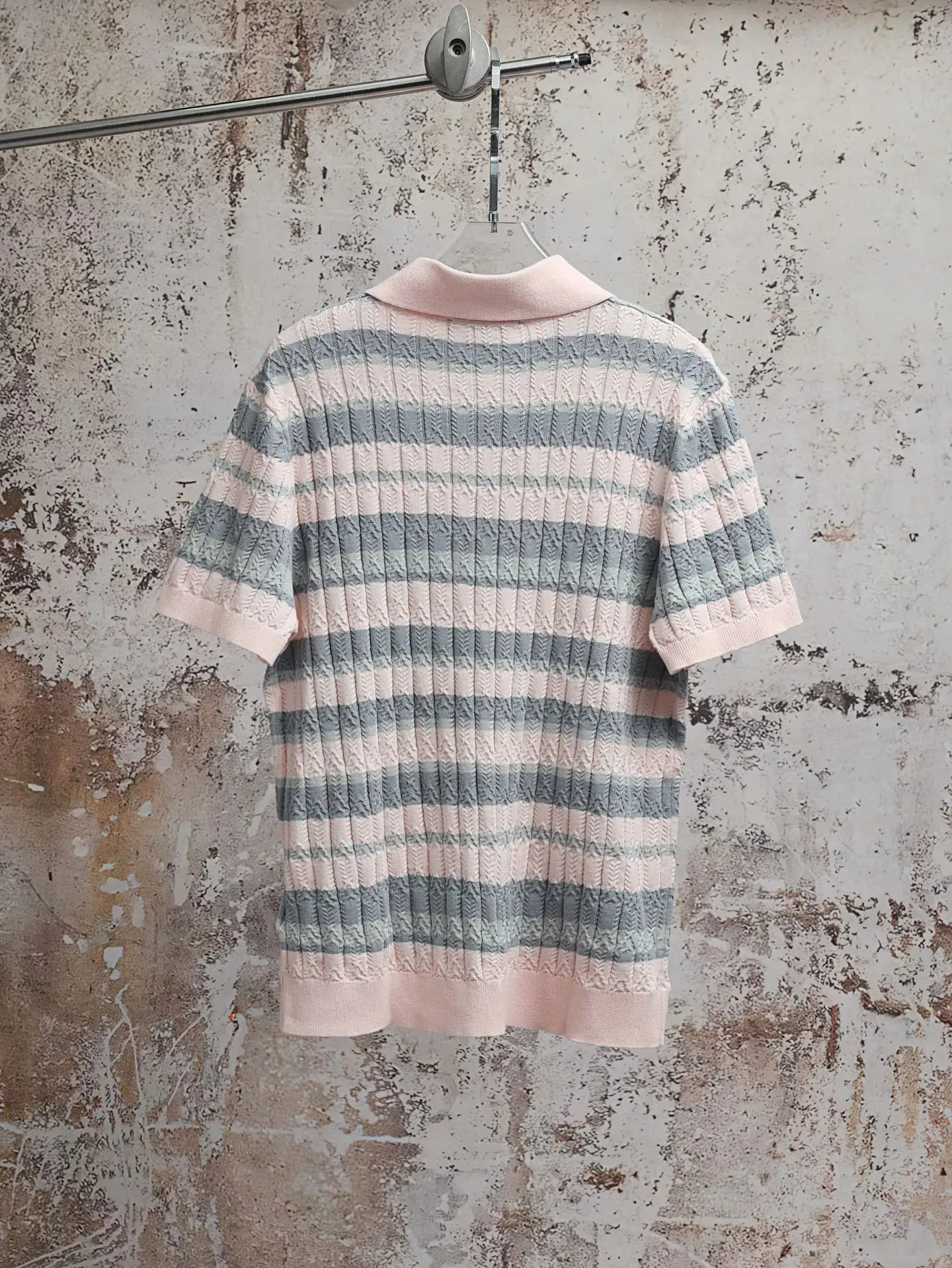 Striped Cable-Knit Cotton Polo Shirt D23020603 — view 2
