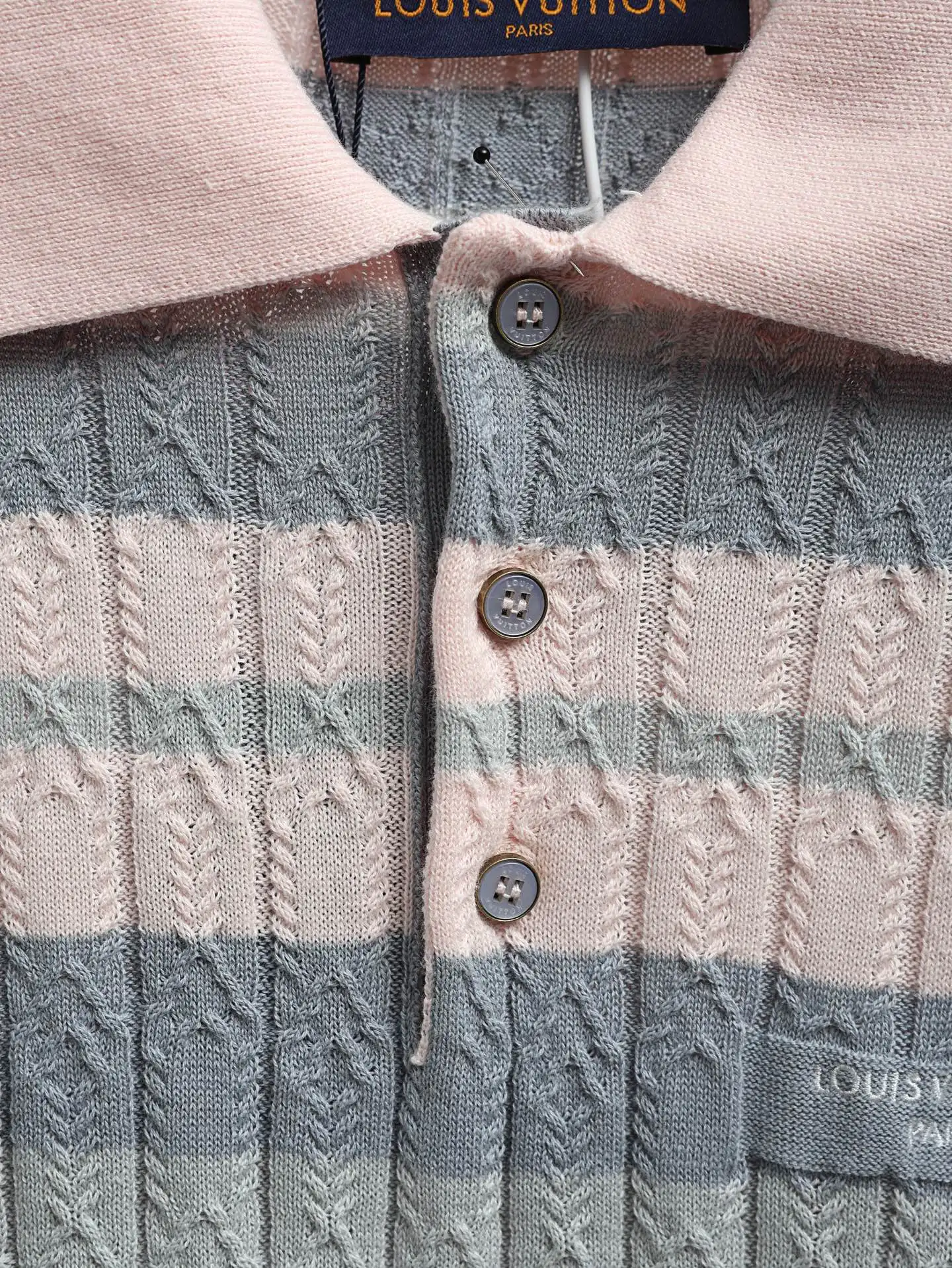 Striped Cable-Knit Cotton Polo Shirt D23020603 — view 3