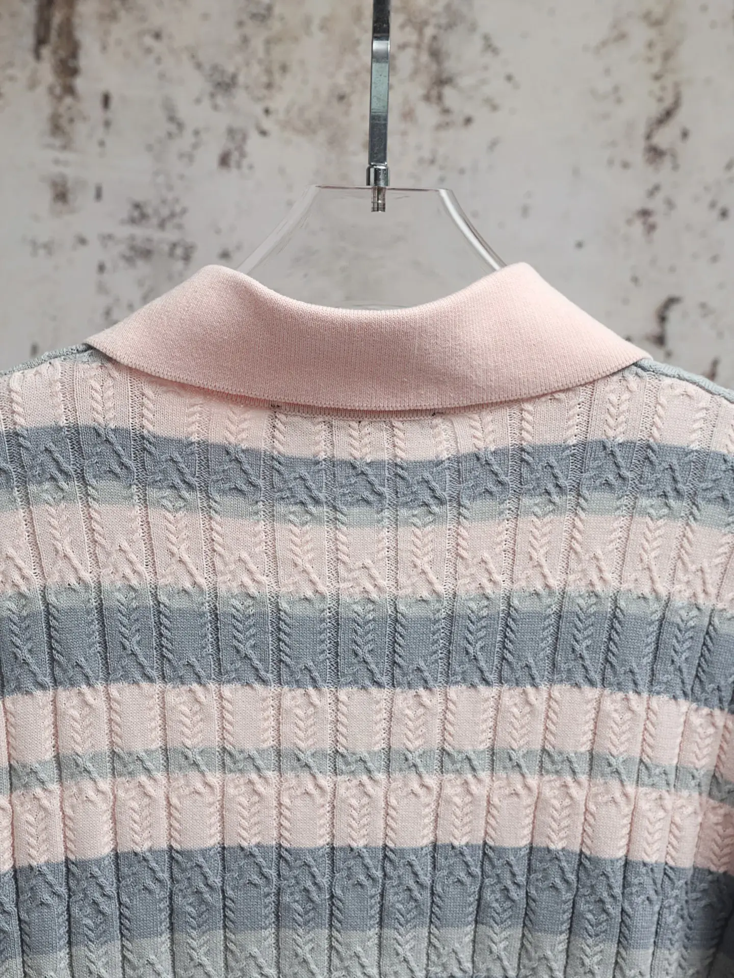 Striped Cable-Knit Cotton Polo Shirt D23020603 — view 4