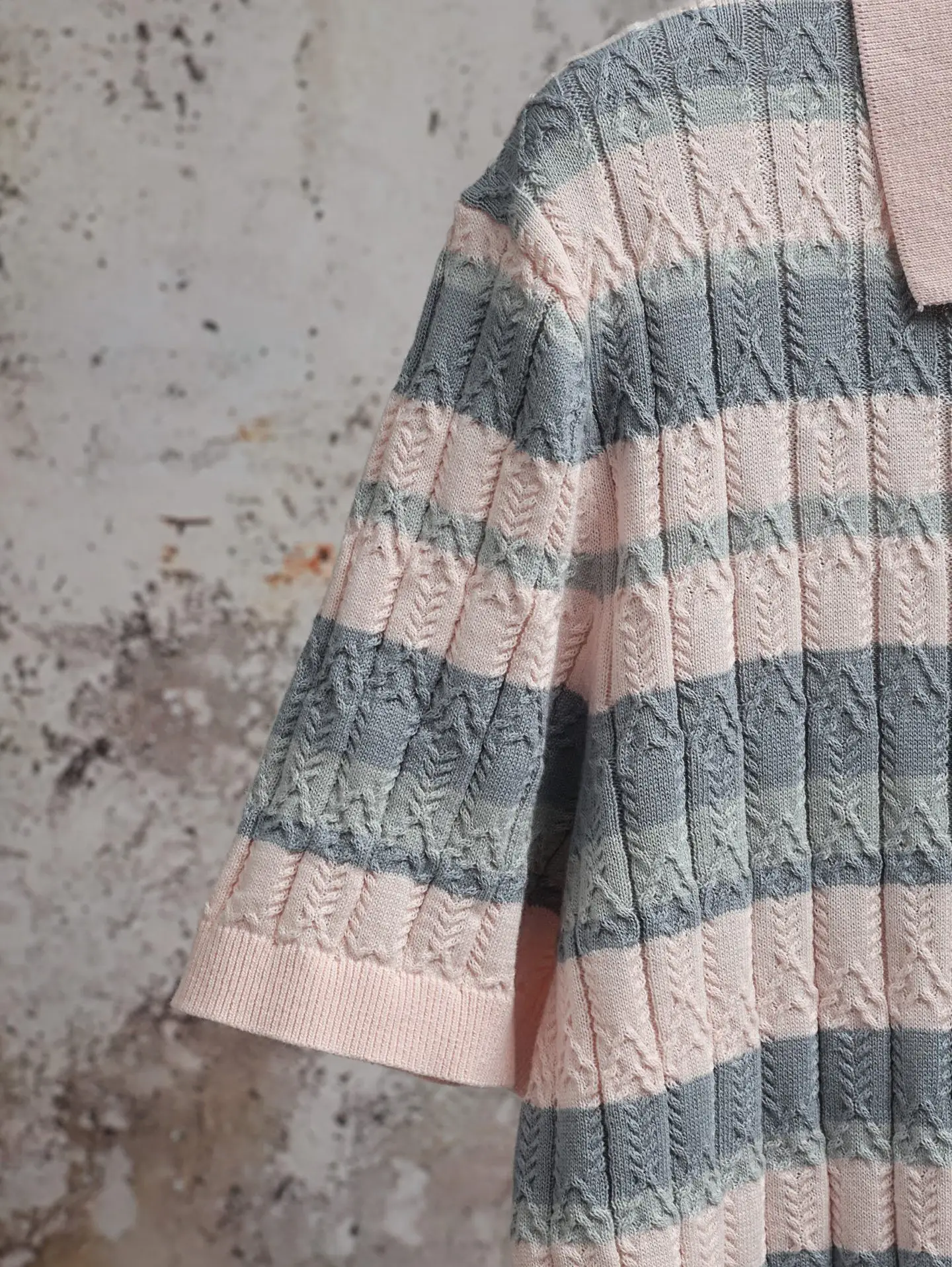 Striped Cable-Knit Cotton Polo Shirt D23020603 — view 8